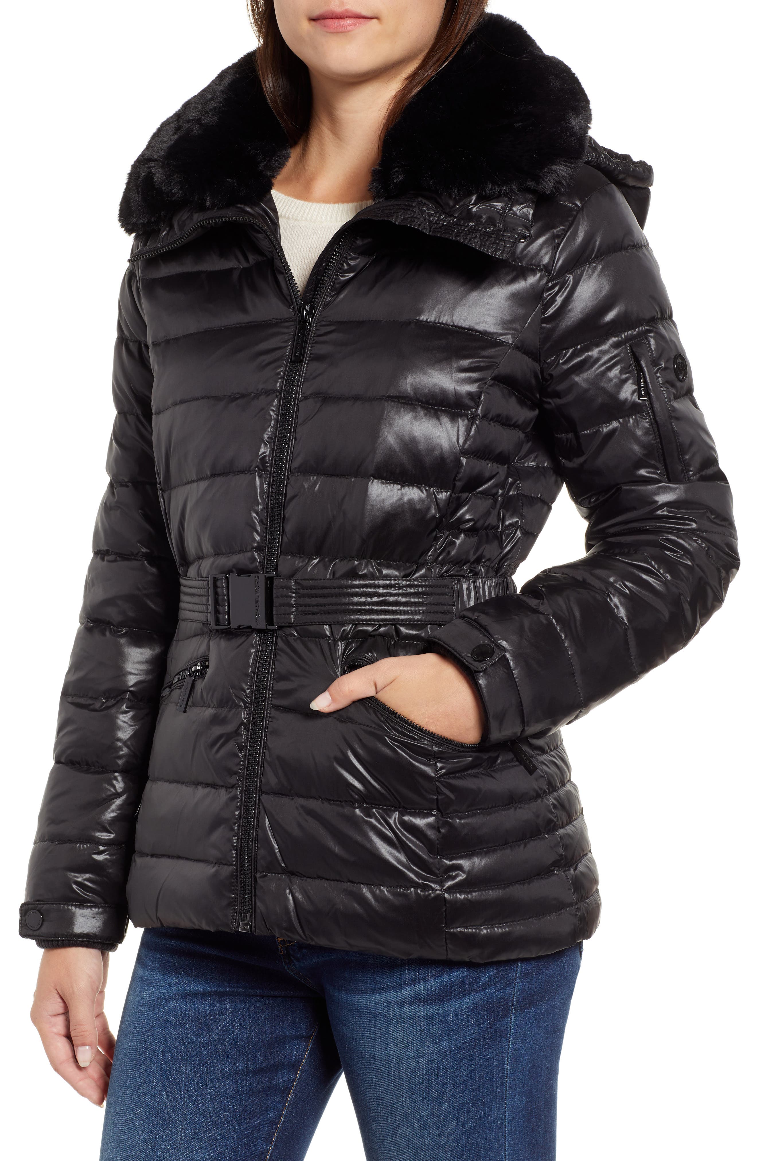 Michael Michael Kors Faux Fur Puffer Jacket, Black