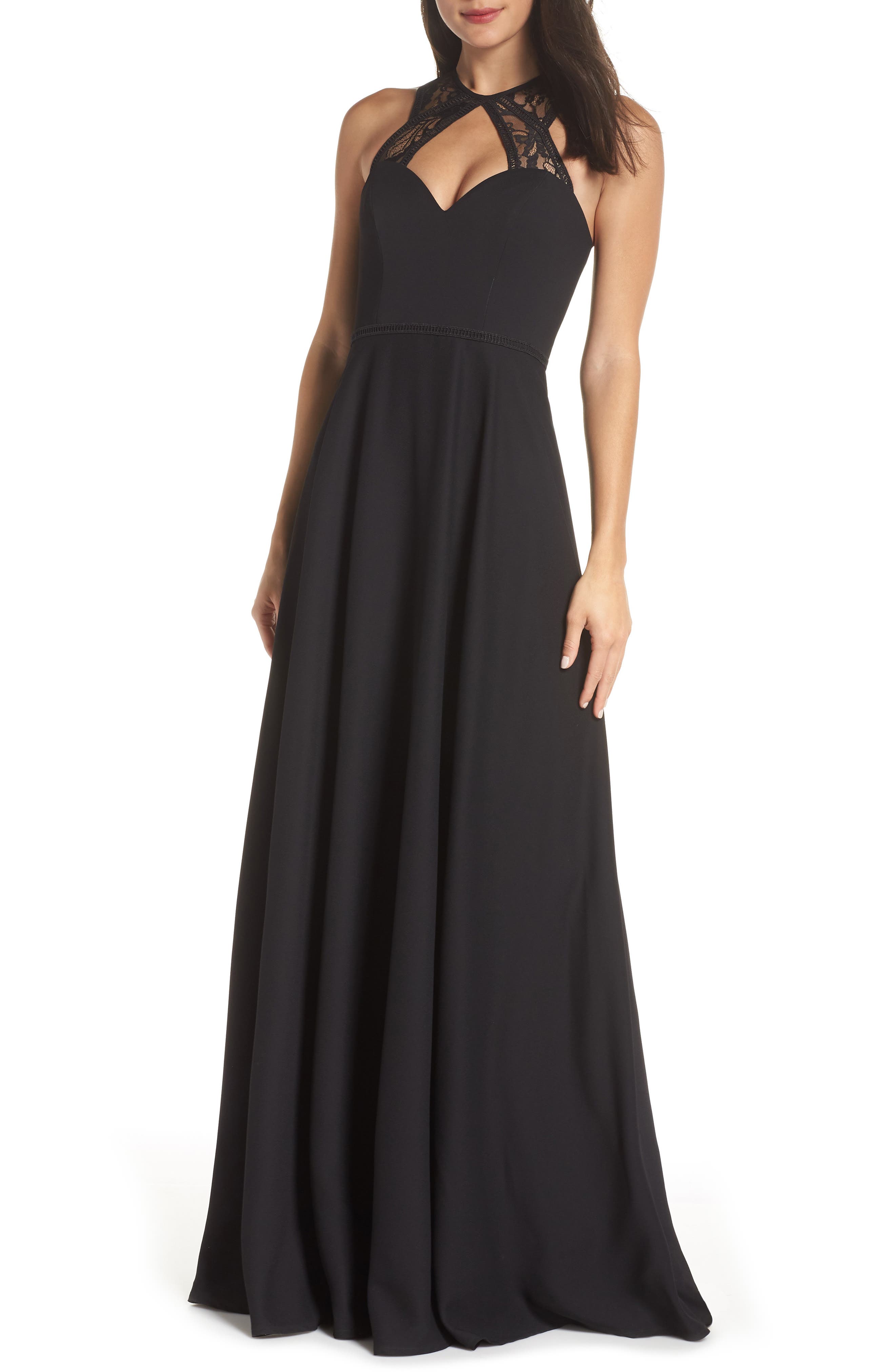 Hayley Paige Occasions Lace & Chiffon Halter Gown