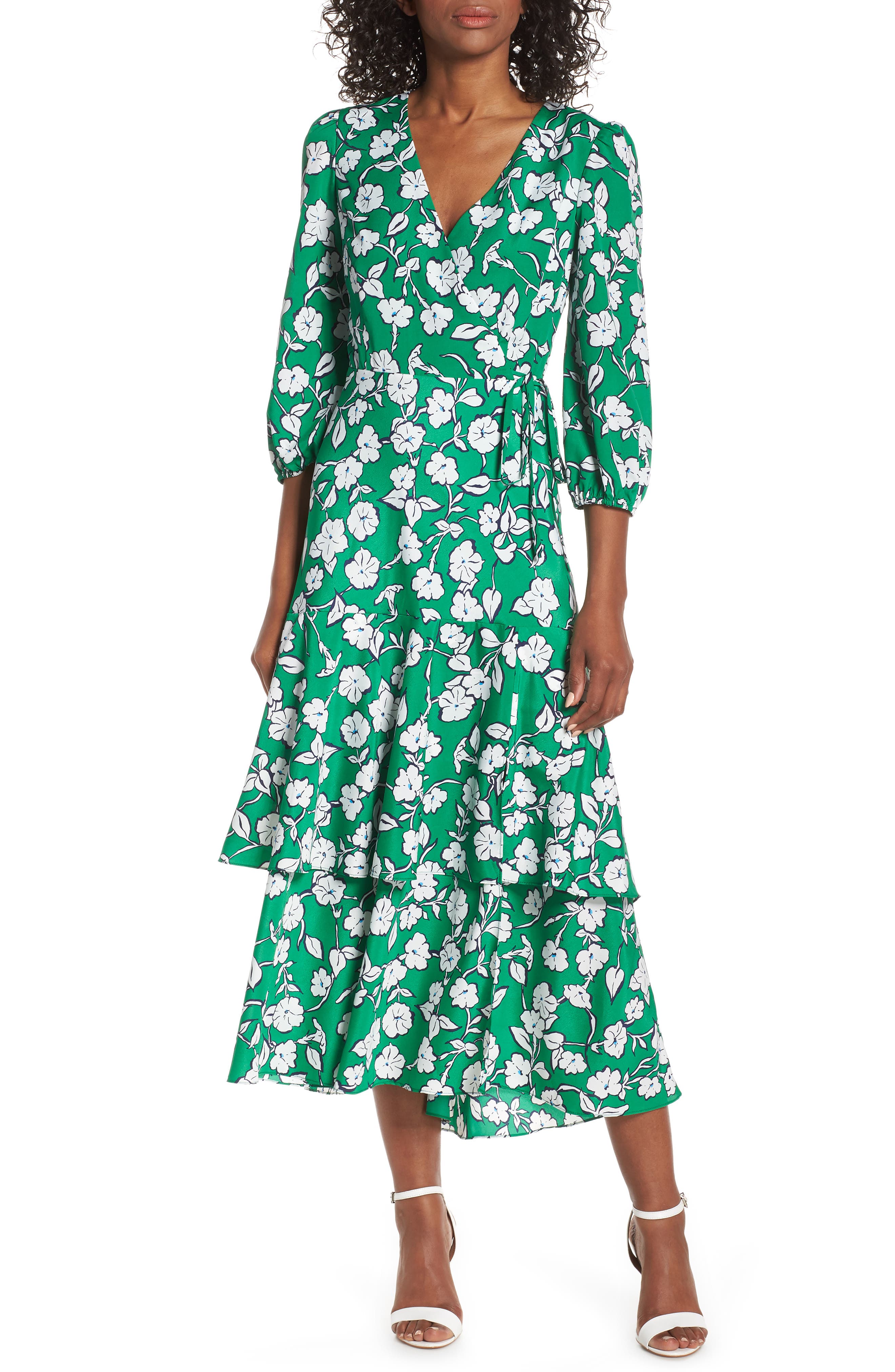 Eliza J Asymmetrical Faux Wrap Maxi Dress, Green