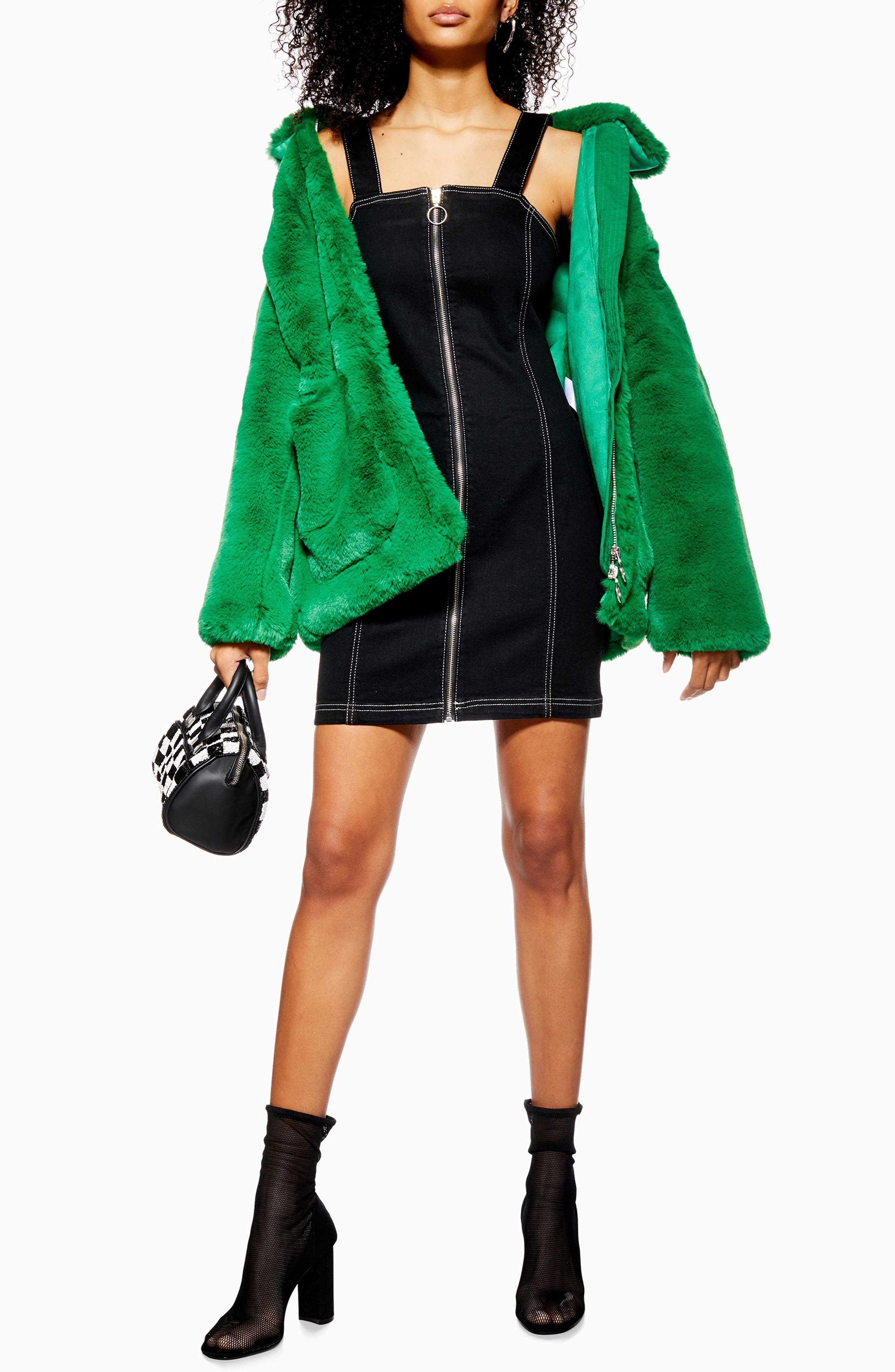 Topshop Stretch Denim Zip Dress, US (fits like 0) - Black
