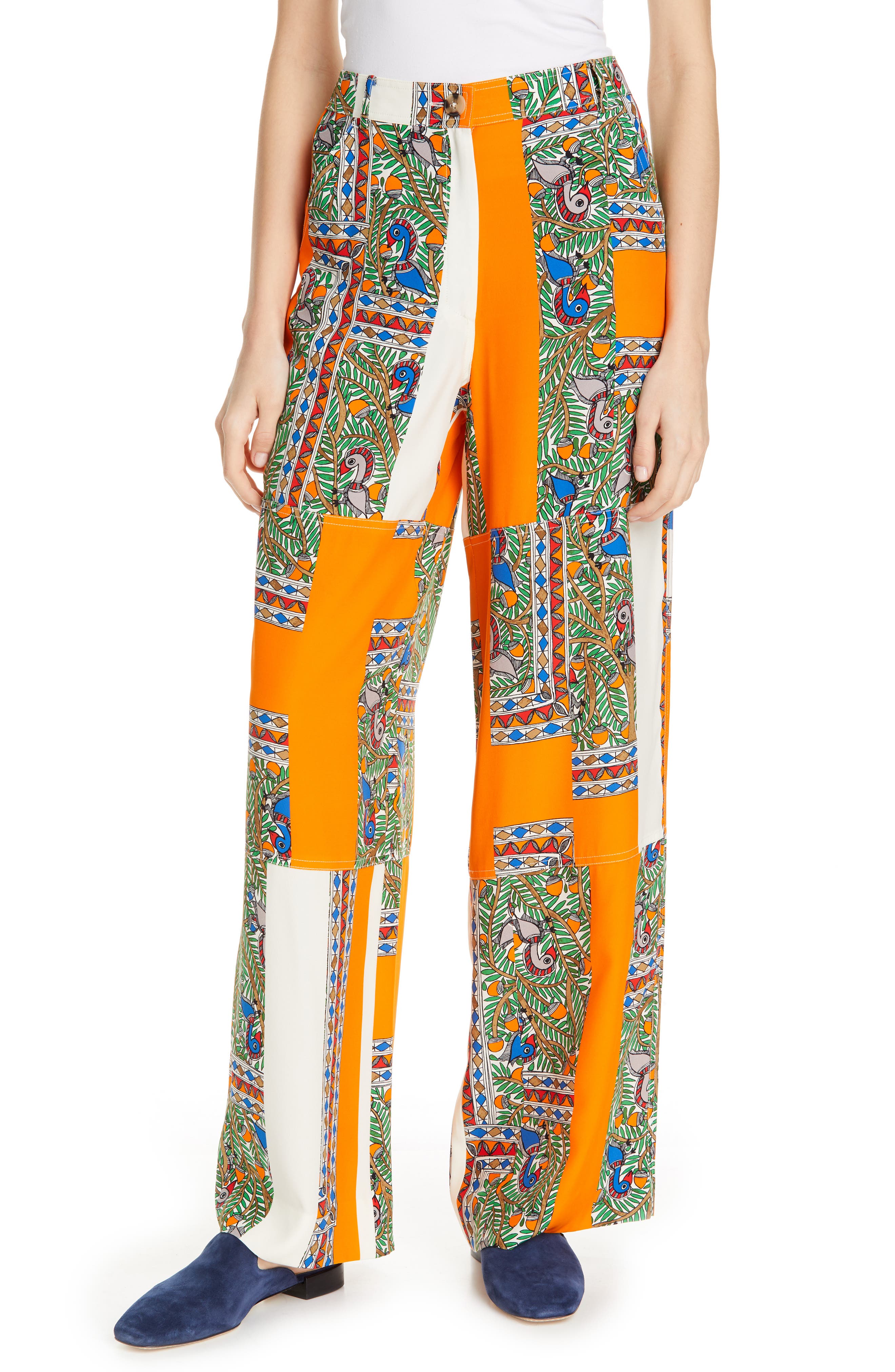 Tory Burch Silk Cargo Pants, Orange