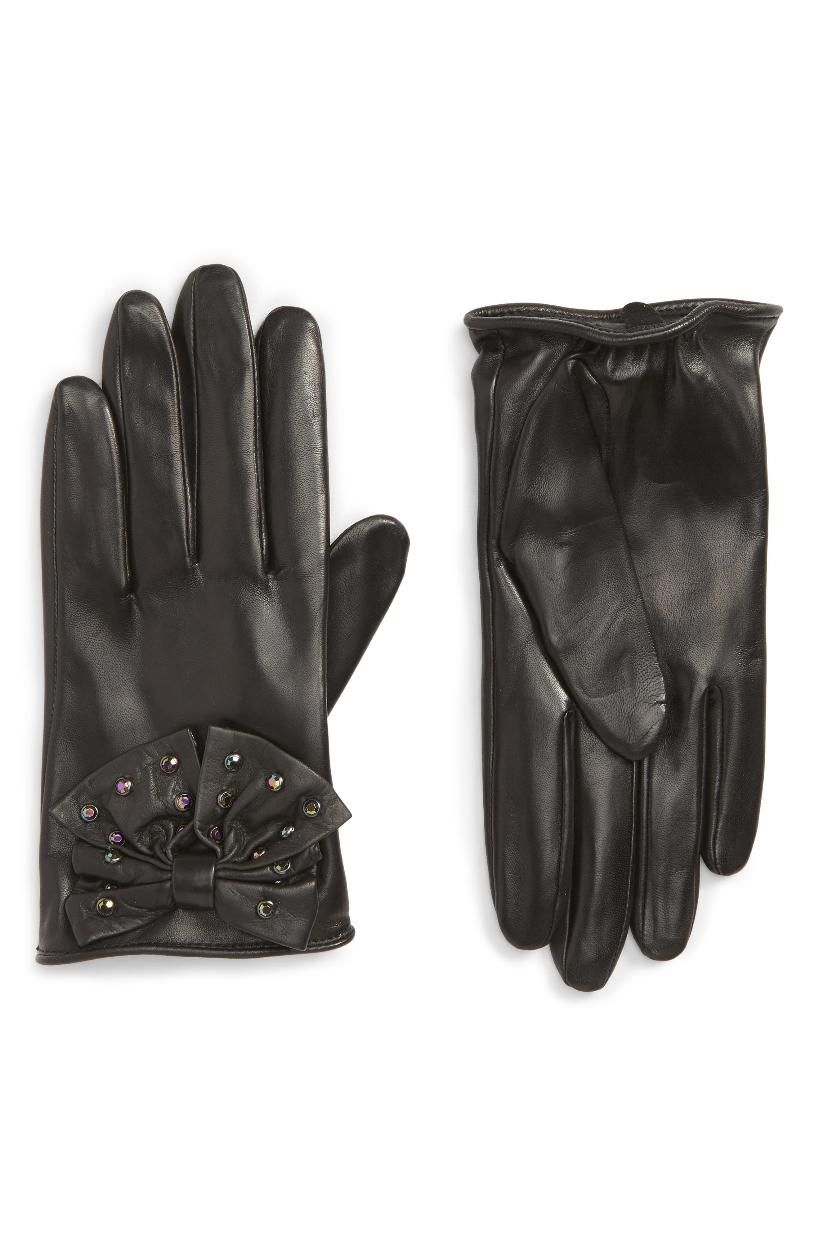 Nordstrom Bow Short Leather Gloves, Black