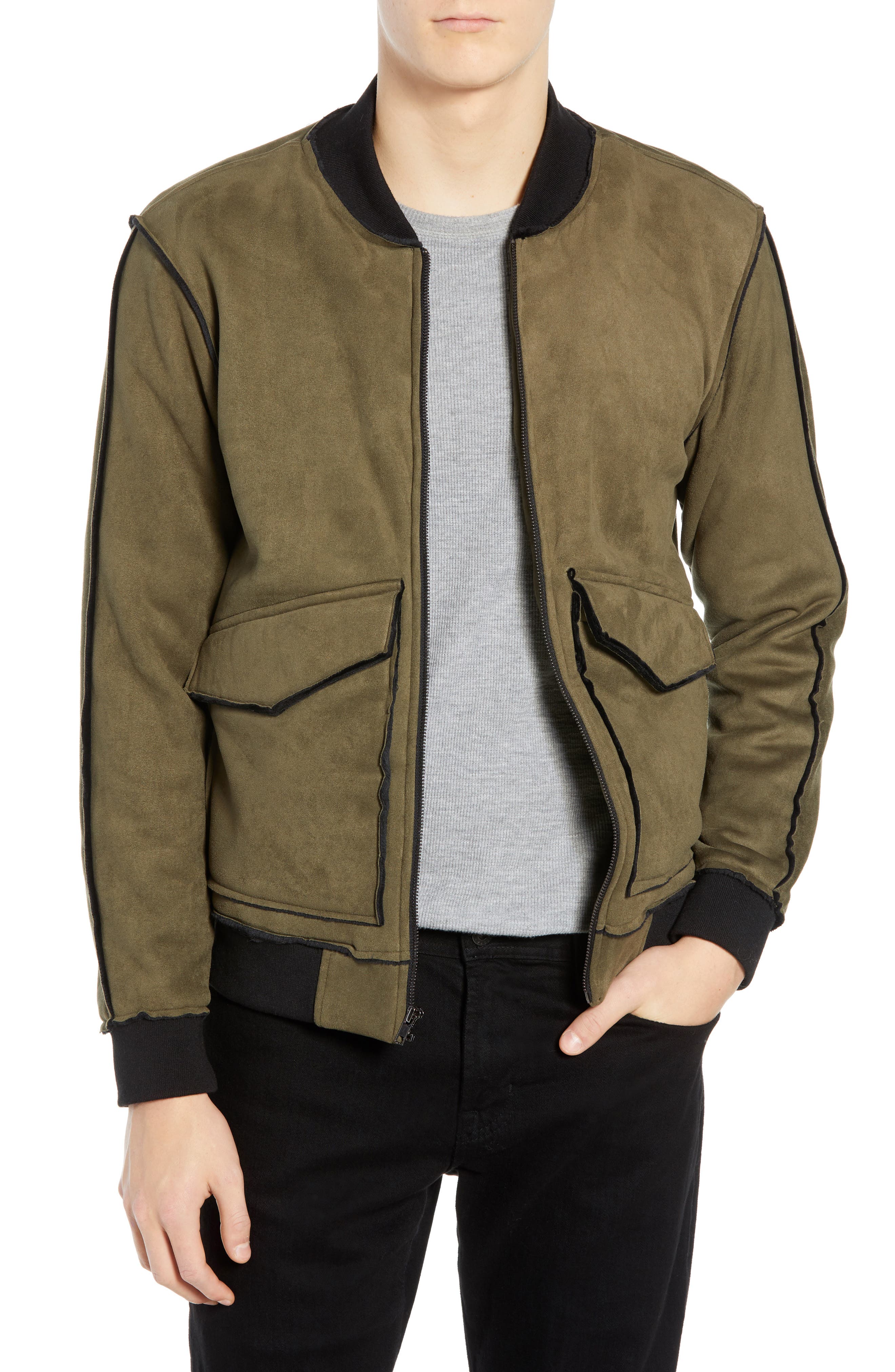 Tunellus Faux Suede Bomber Jacket, Green