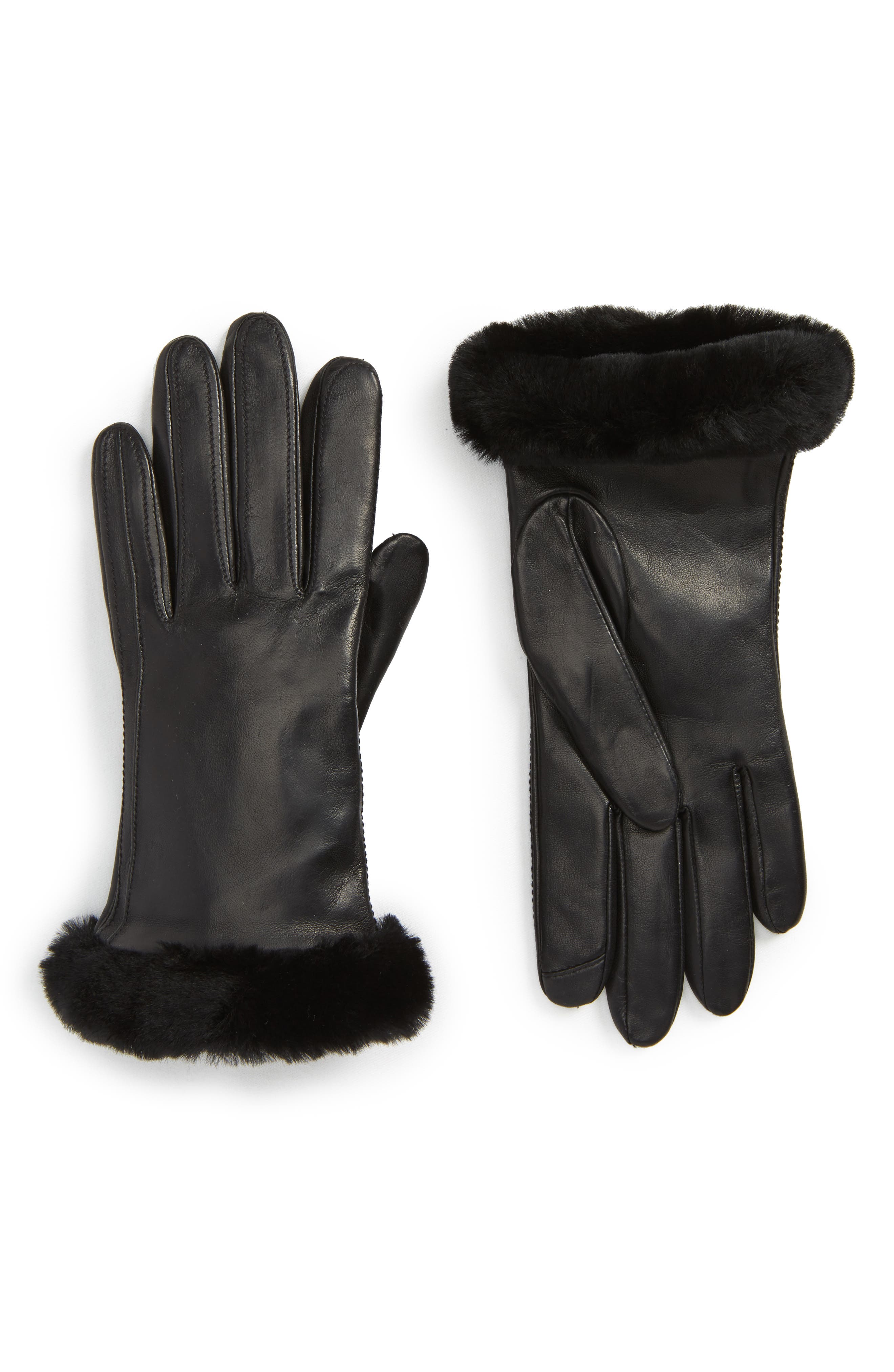 Ugg Classic Leather Tech Gloves With Genuine Shearling Trim
