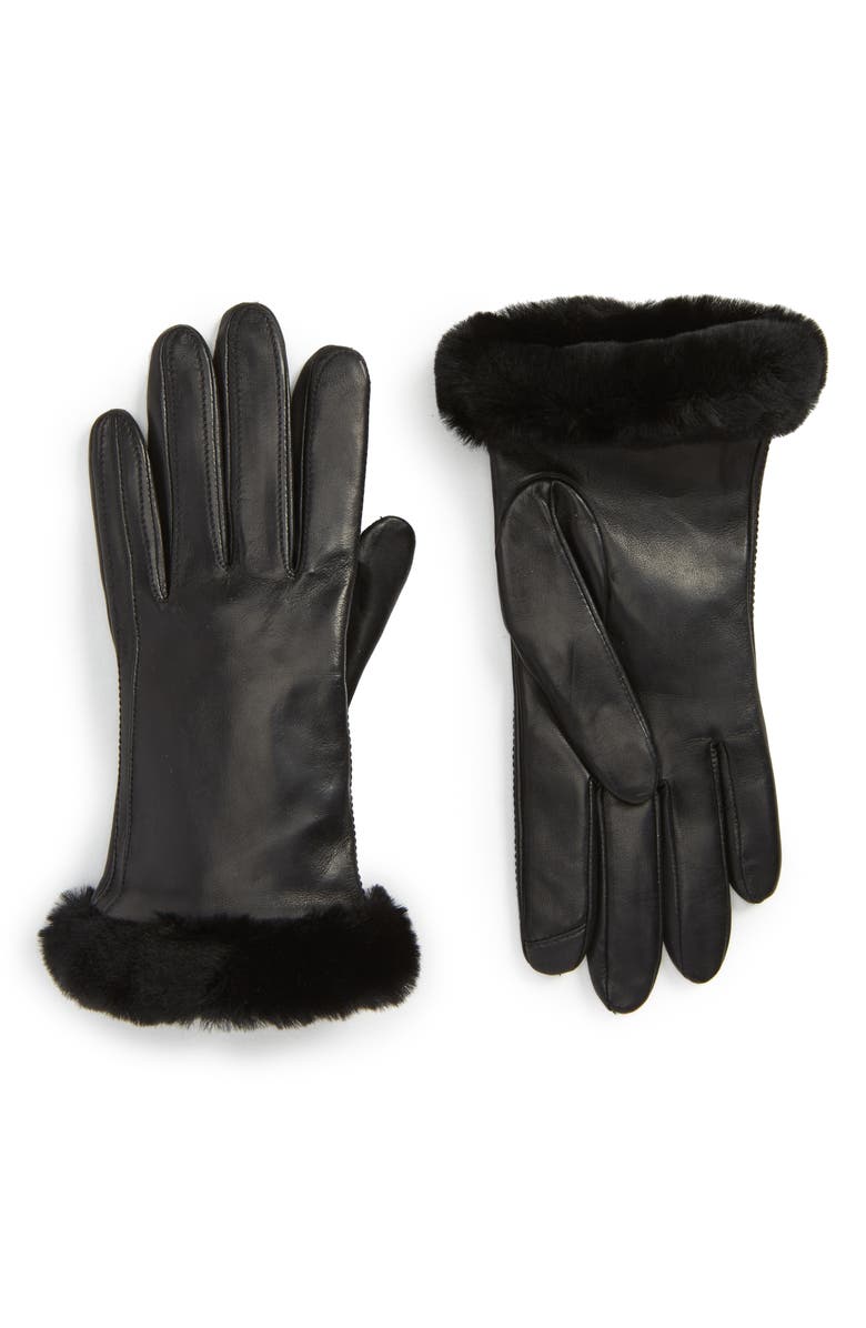UGG® Classic Leather Tech Gloves with Genuine Shearling Trim | Nordstrom