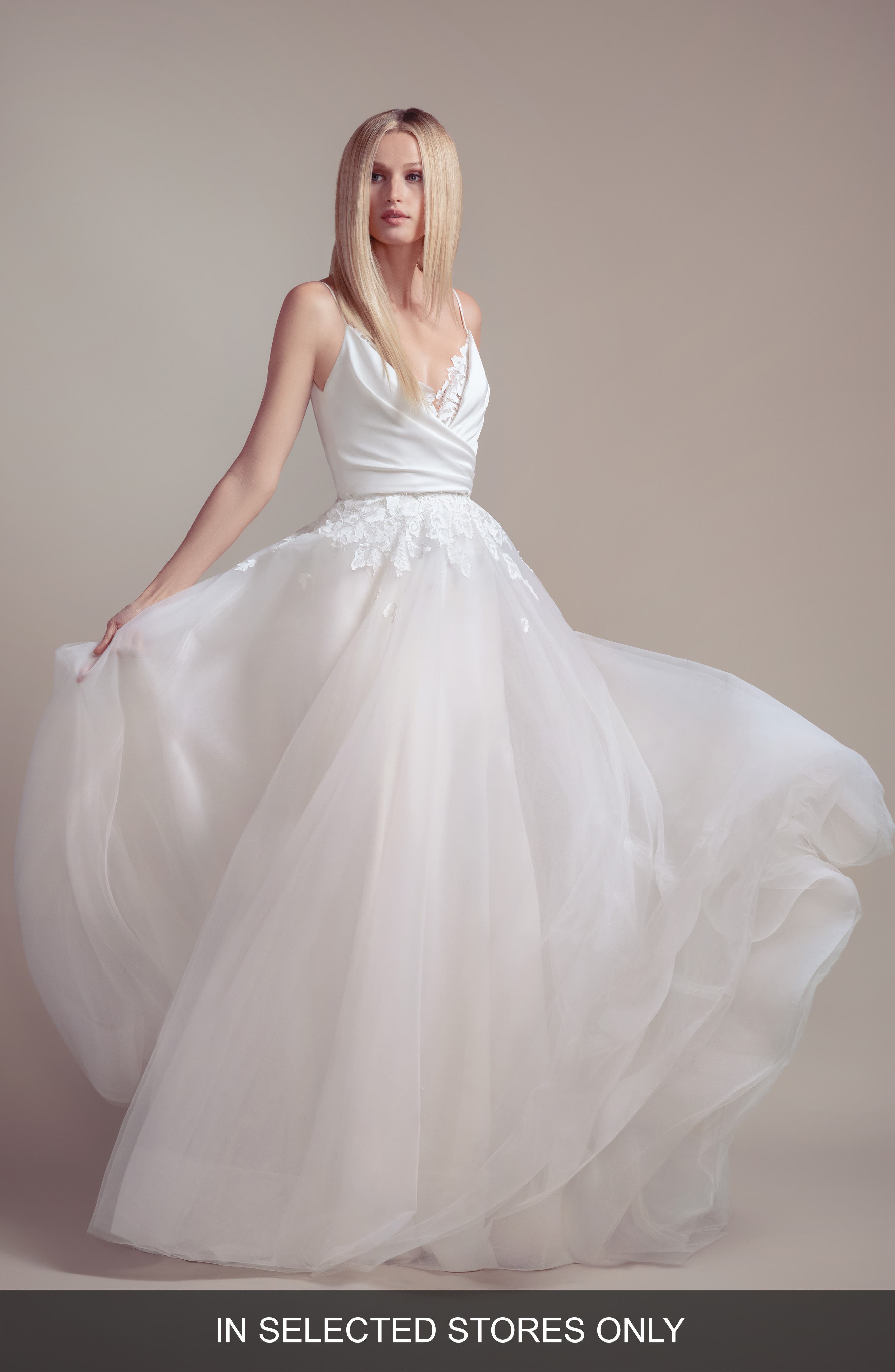 Blush By Hayley Paige Fawn V-Neck Wedding Slipdress With Overskirt, Size IN STORE ONLY - Ivory
