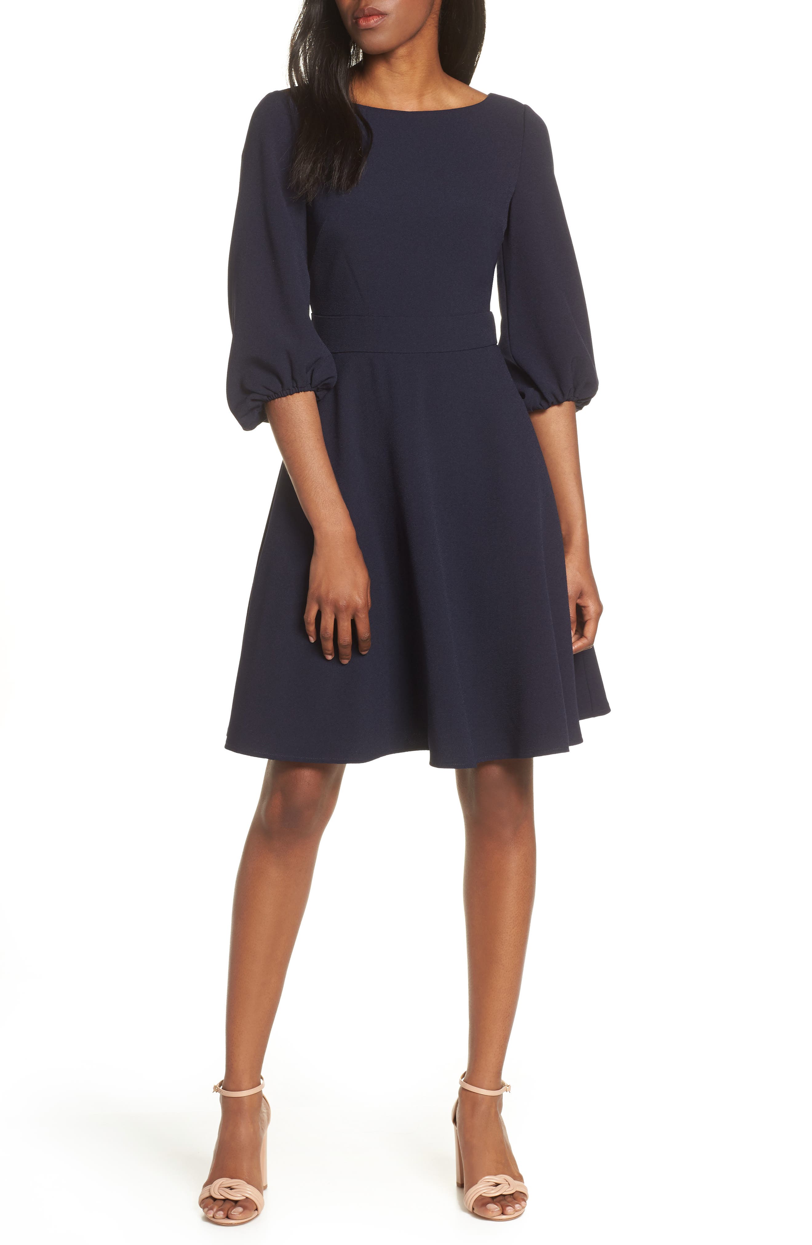 Eliza J Balloon Sleeve Fit & Flare Dress, Blue