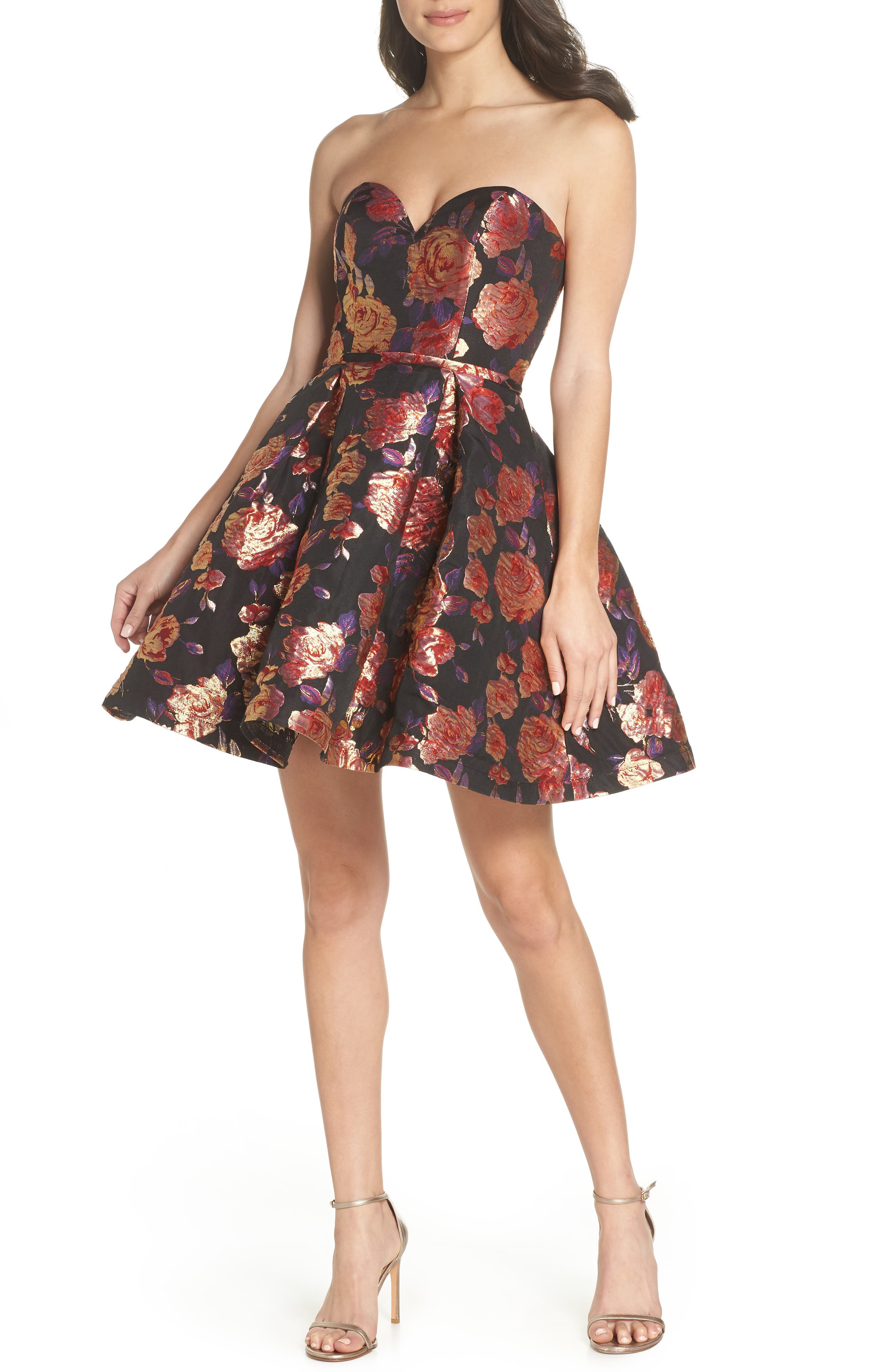 MAC Duggal Strapless Metallic Jacquard Fit & Flare Dress