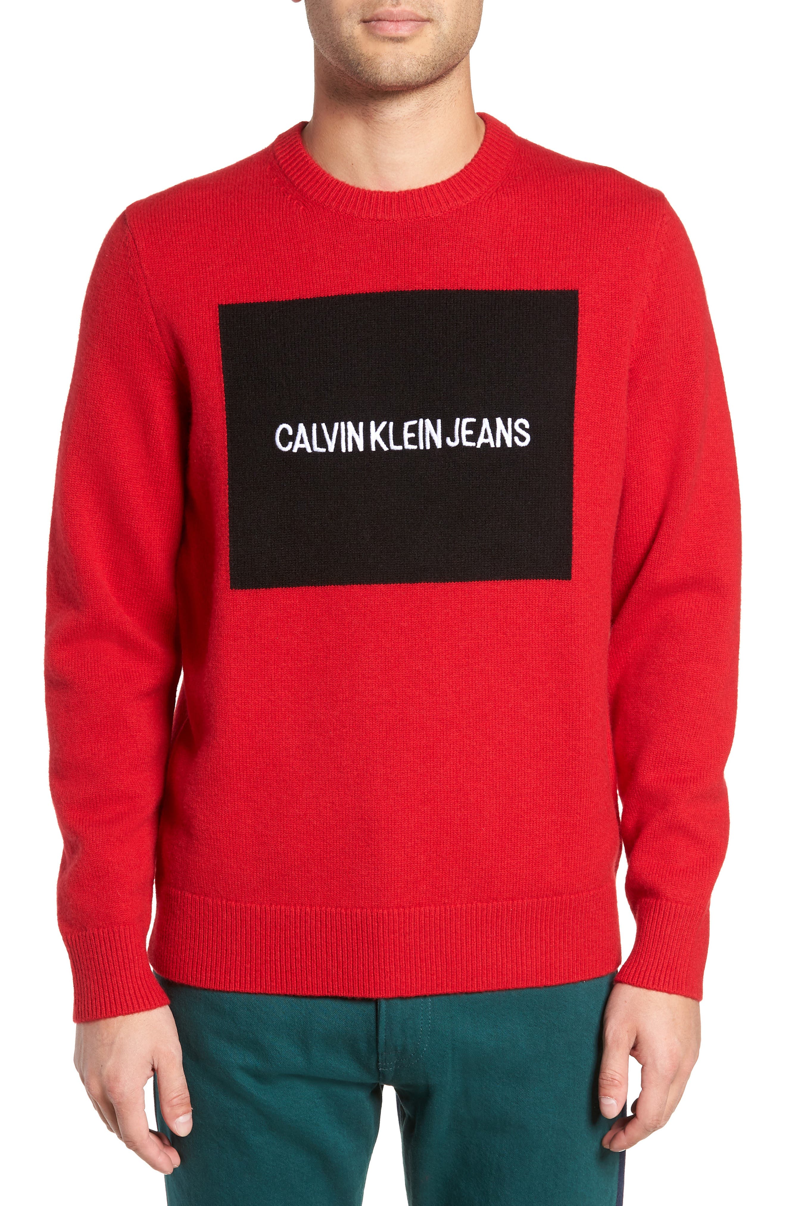 Calvin Klein Jeans Logo Wool Sweater, Red