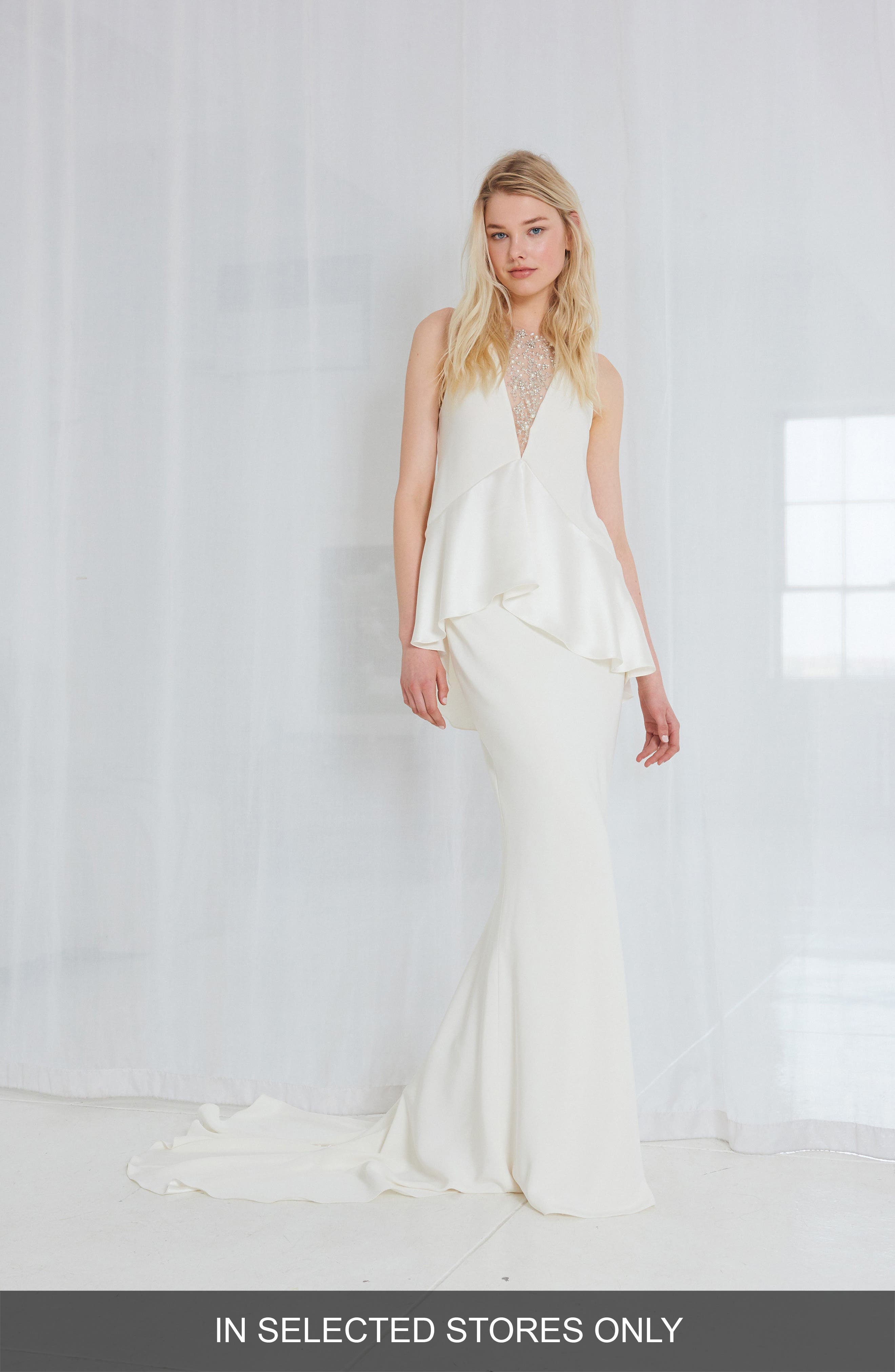Amsale Sia Satin Two-Piece Gown, Size - Ivory