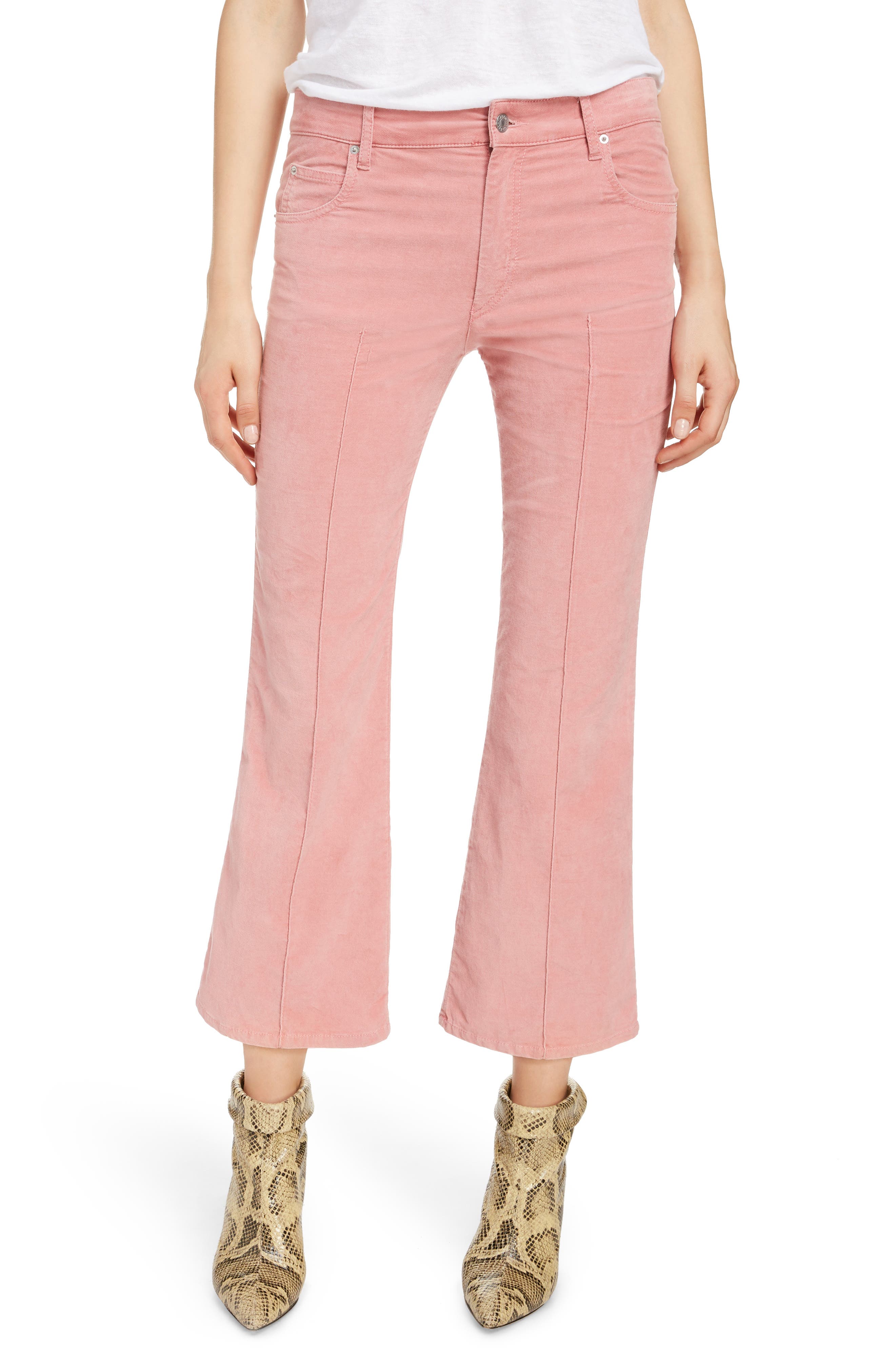 Isabel Marant Etoile Anyree Velveteen Crop Flare Pants, 6 FR - Pink