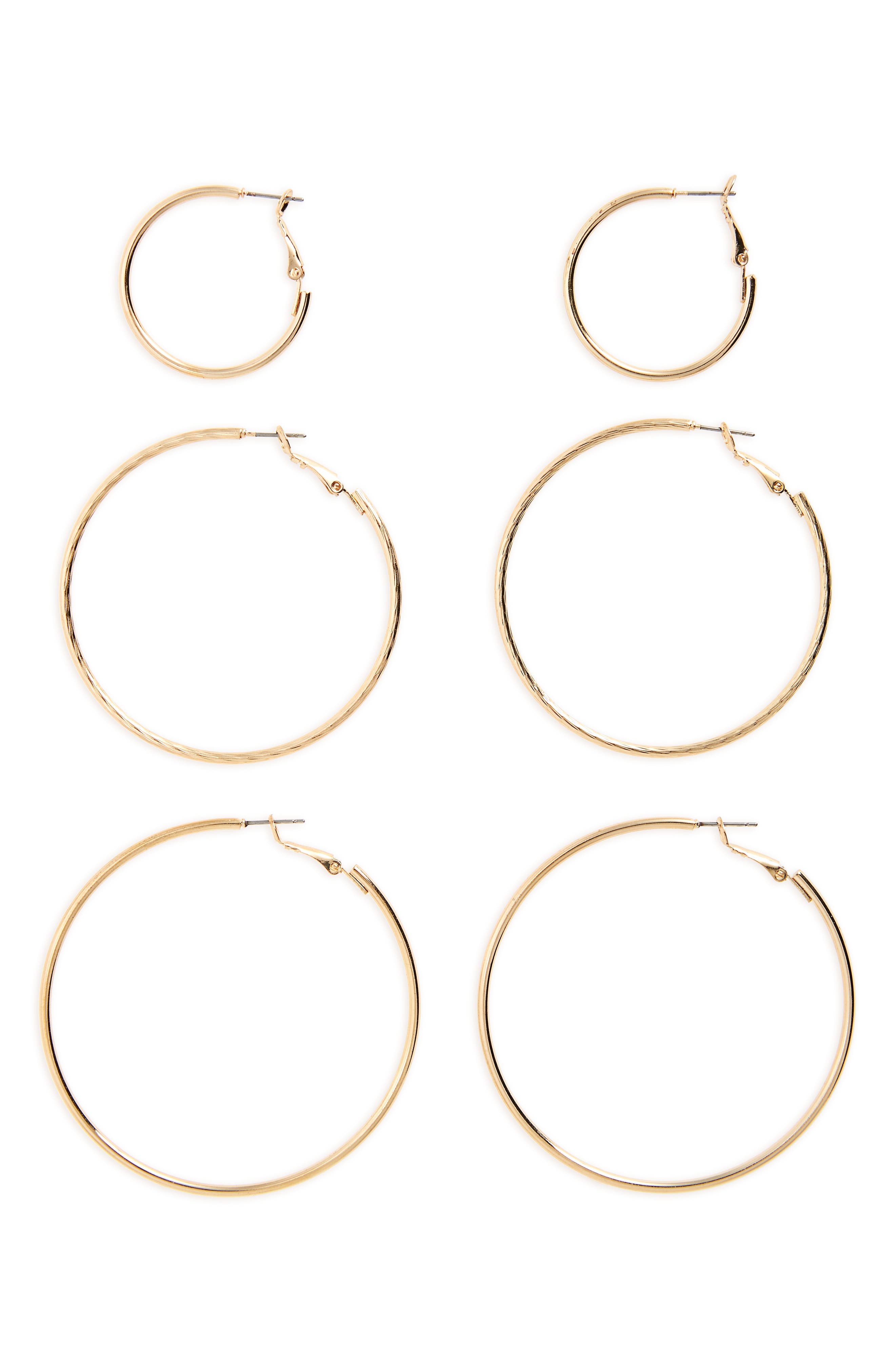 3-Pack Hoop Earrings,
                        Main,
                        color, GOLD