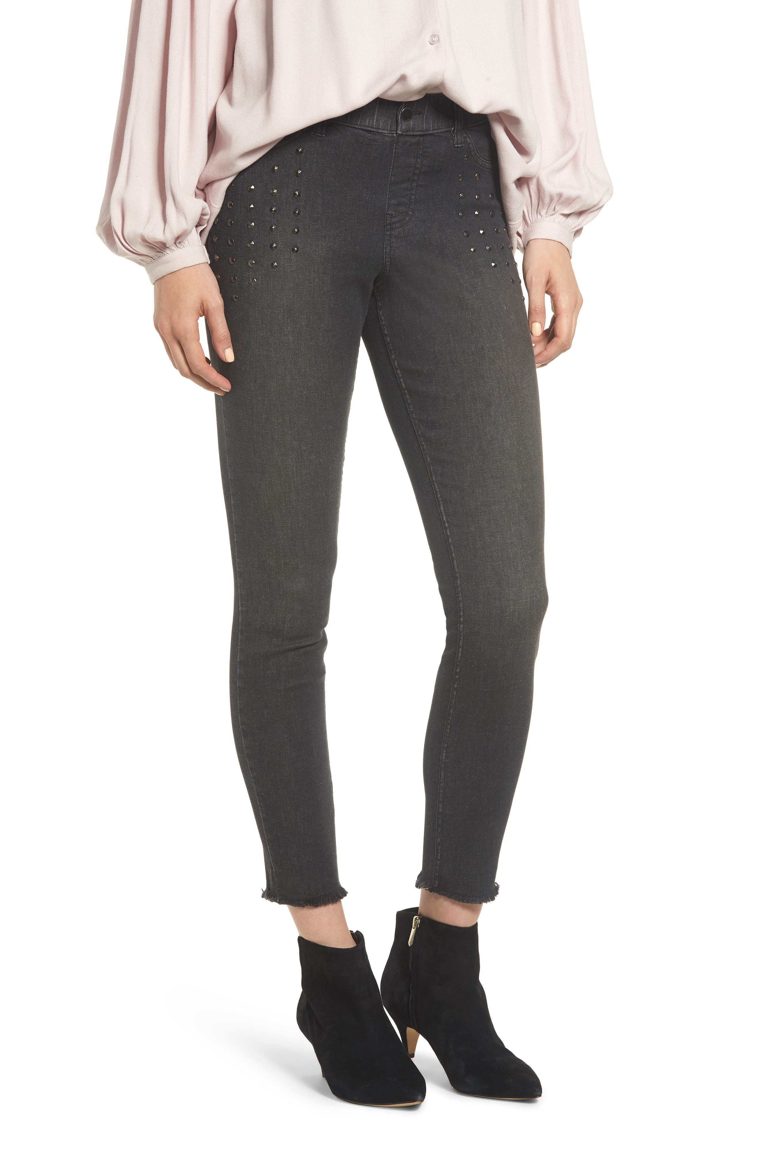 Zeza B By Hue Studded Denim Skimmer Leggings, Black