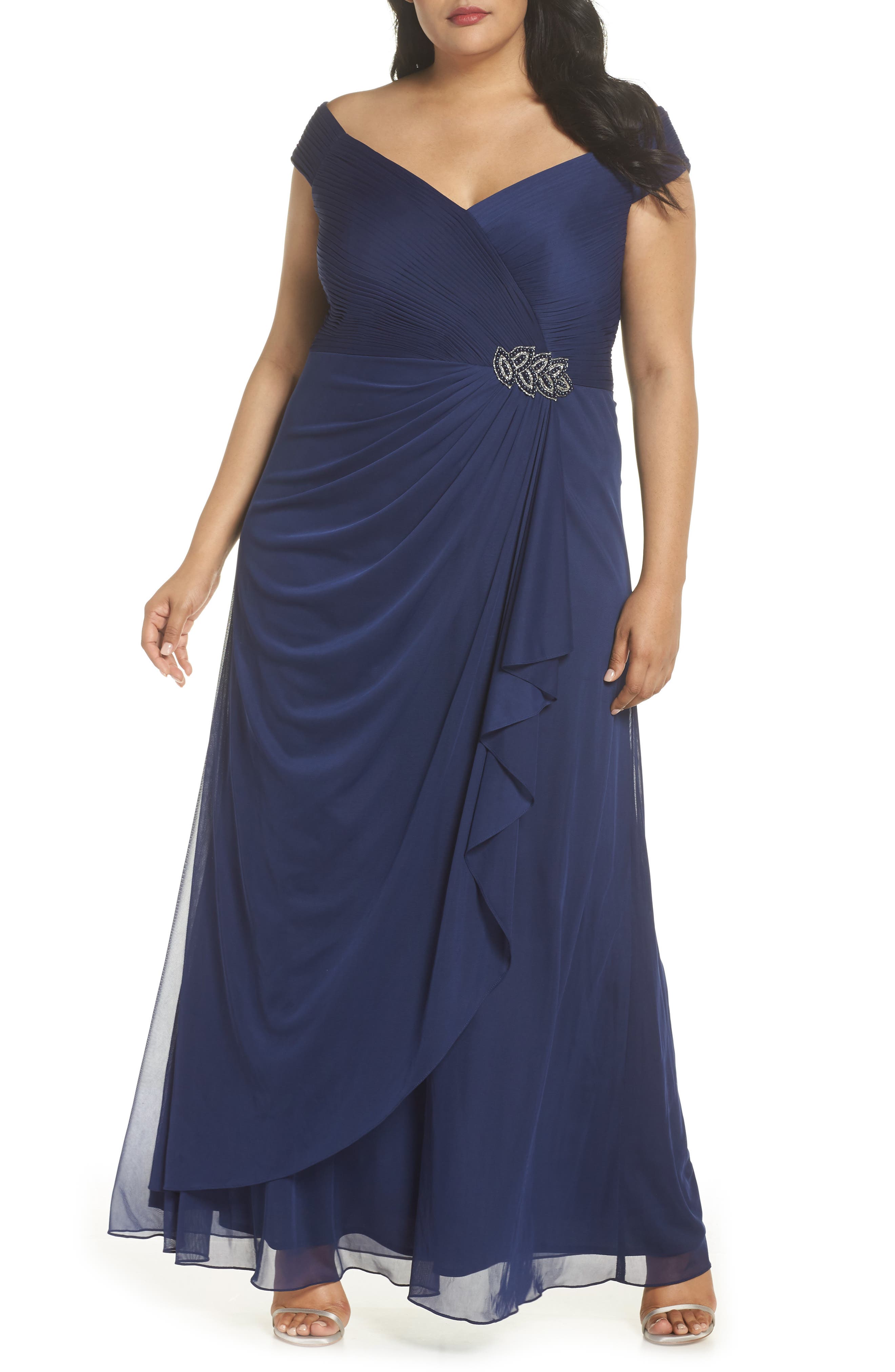 Plus Size Alex Evenings Embellished Pleat Gown, Blue