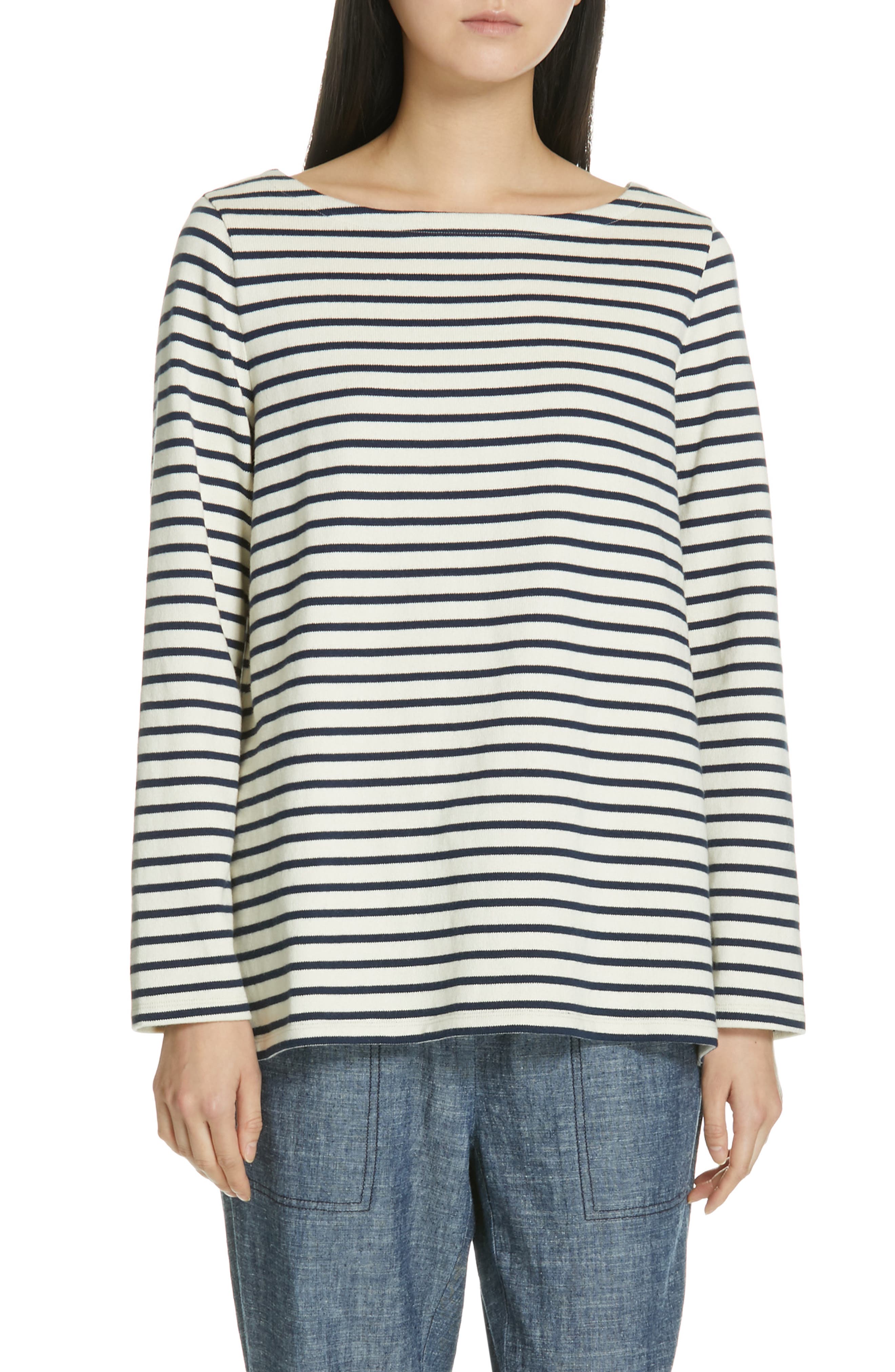 Eileen Fisher Stripe Organic Cotton Top, Ivory