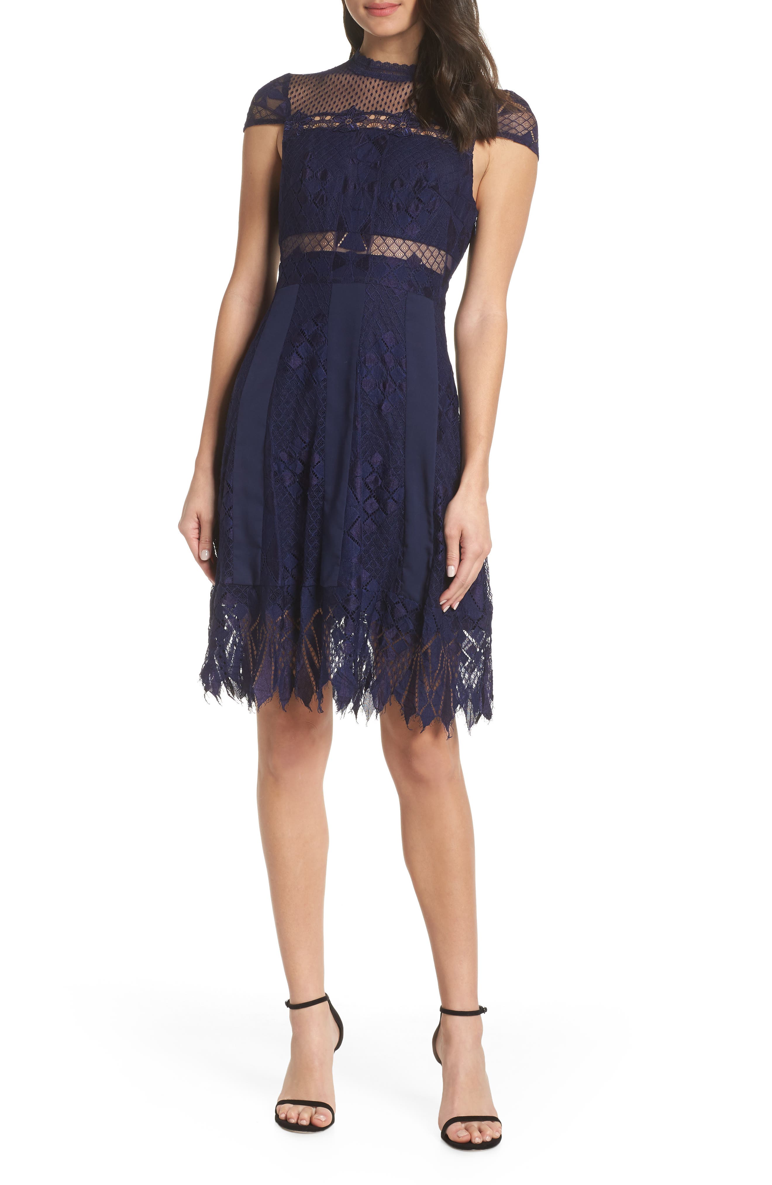 Foxiedox Bravo Zulu Lace Fit & Flare Cocktail Dress, Blue