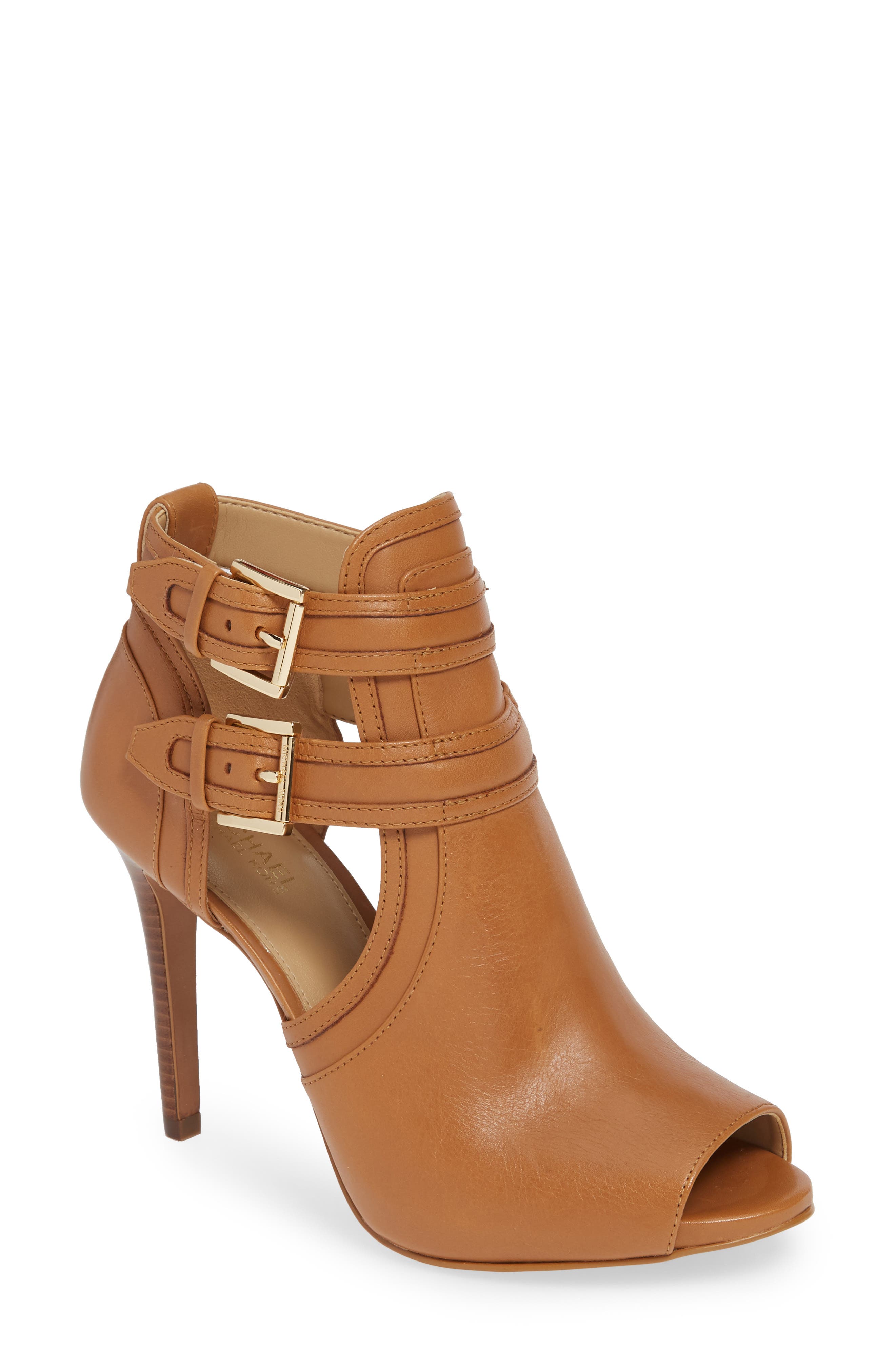 Michael Michael Kors Blaze Peep Toe Buckle Bootie, Brown