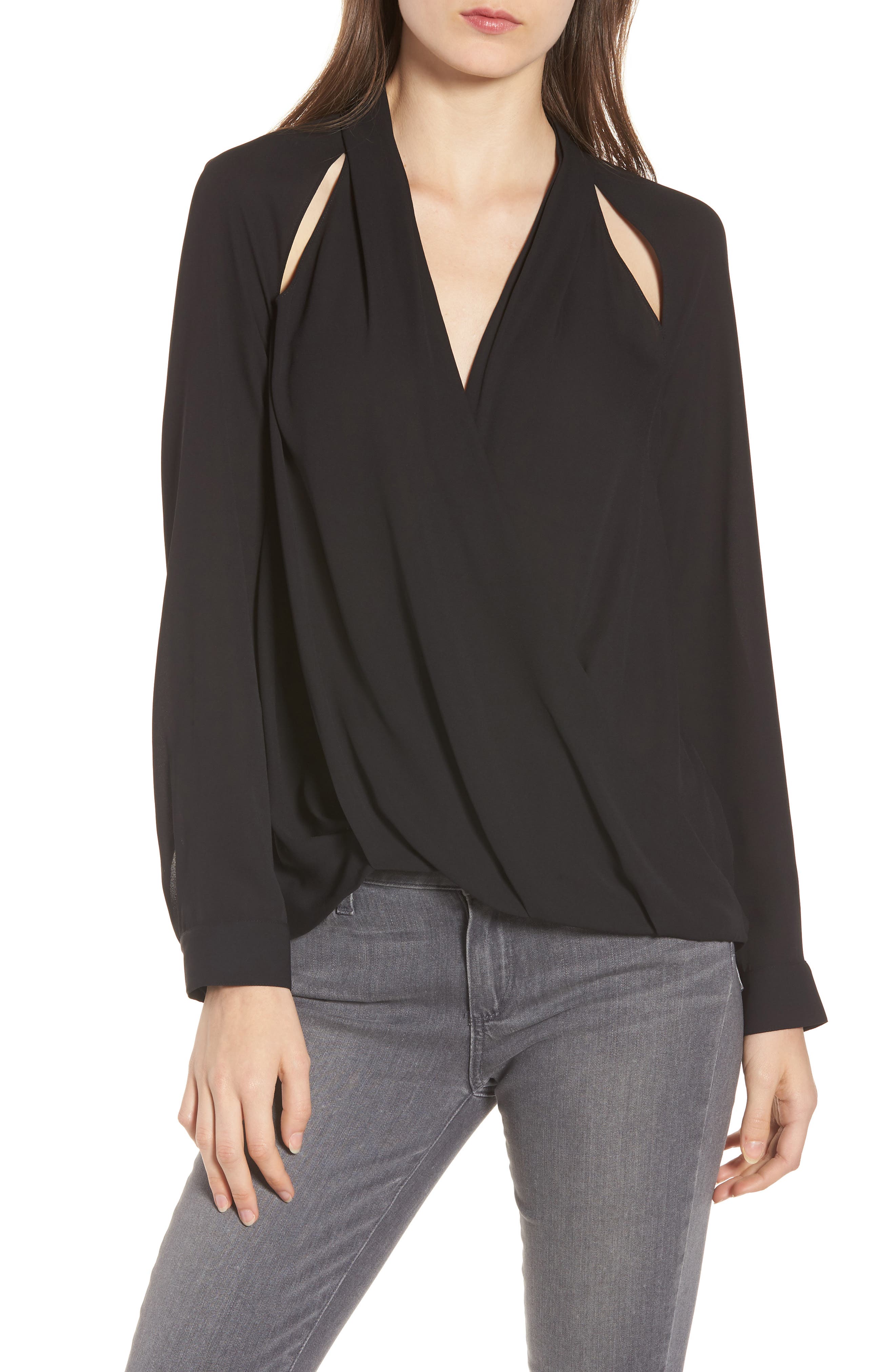 Cutout Surplice Top, Main, color, BLACK