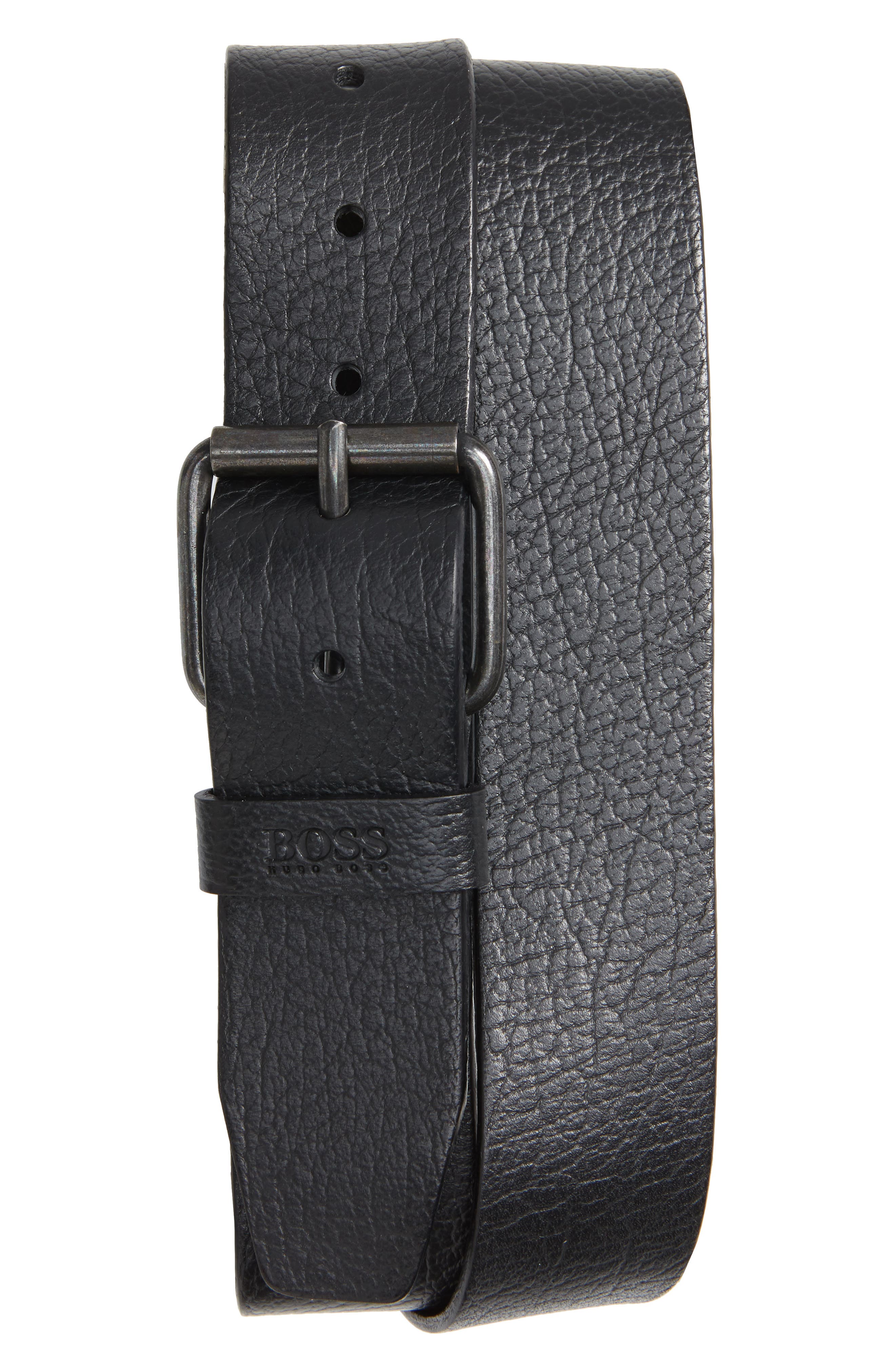 Boss Jesse Calfskin Leather Belt, Black
