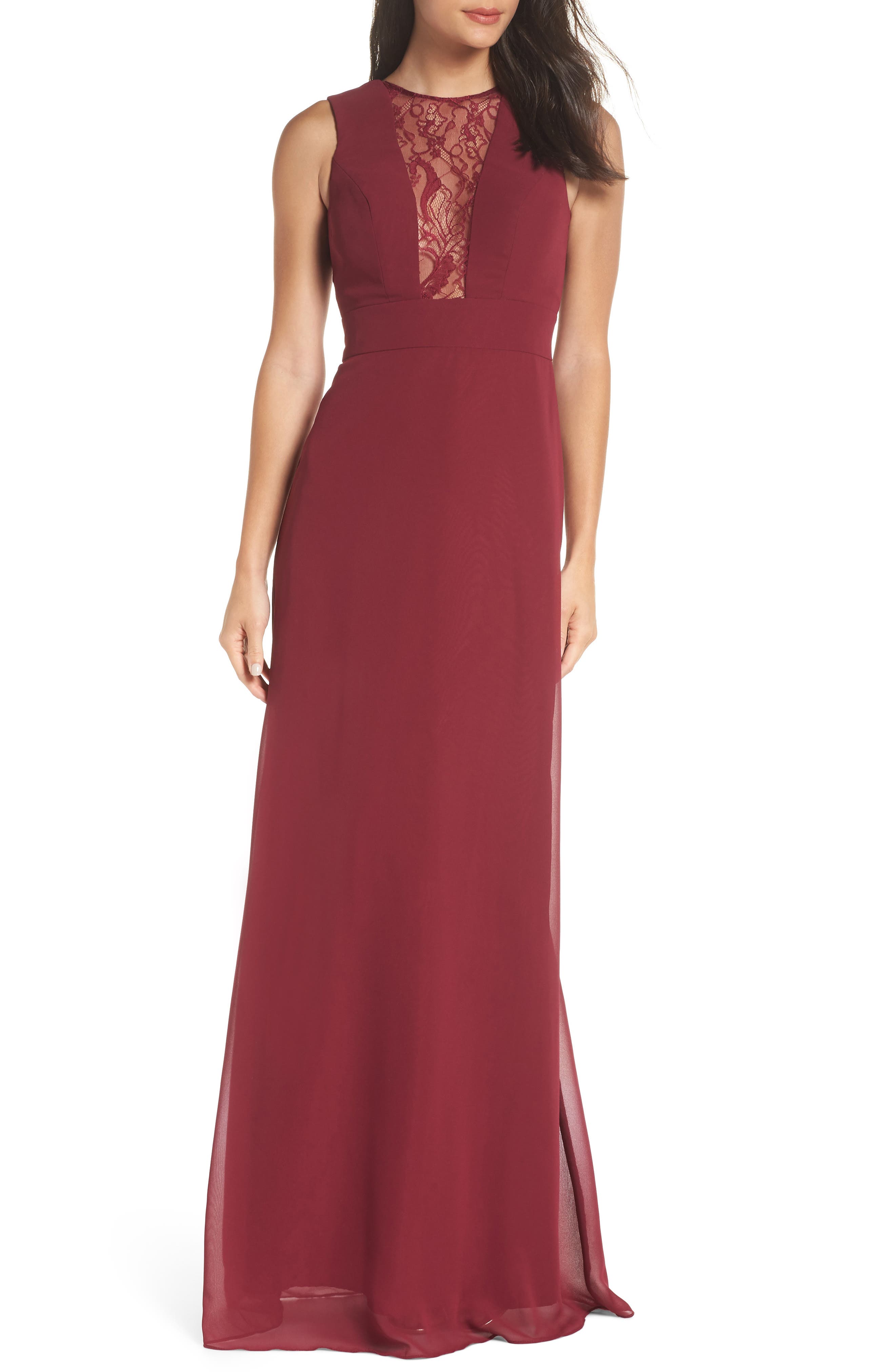 Hayley Paige Occasions Lace Inset Chiffon Gown