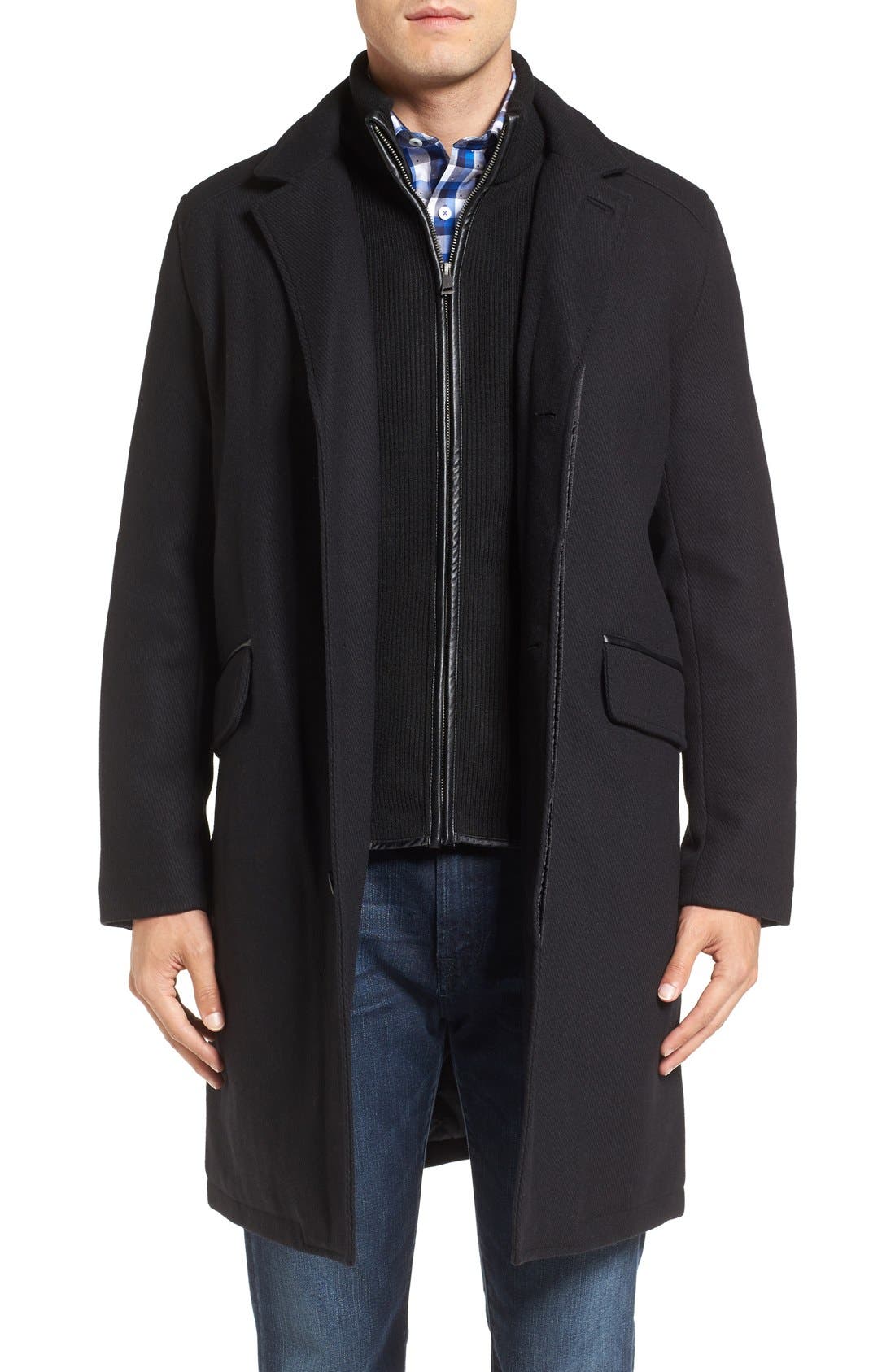 Cole Haan Wool Blend Overcoat with Knit Bib Inset | Nordstrom
