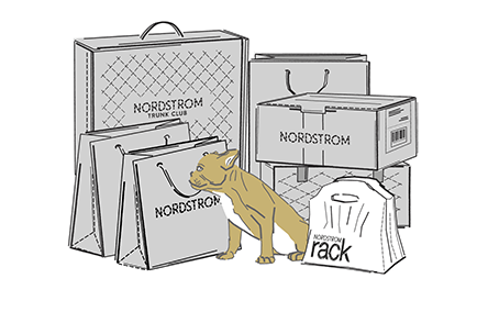 Stack of Nordstrom boxes and bags.