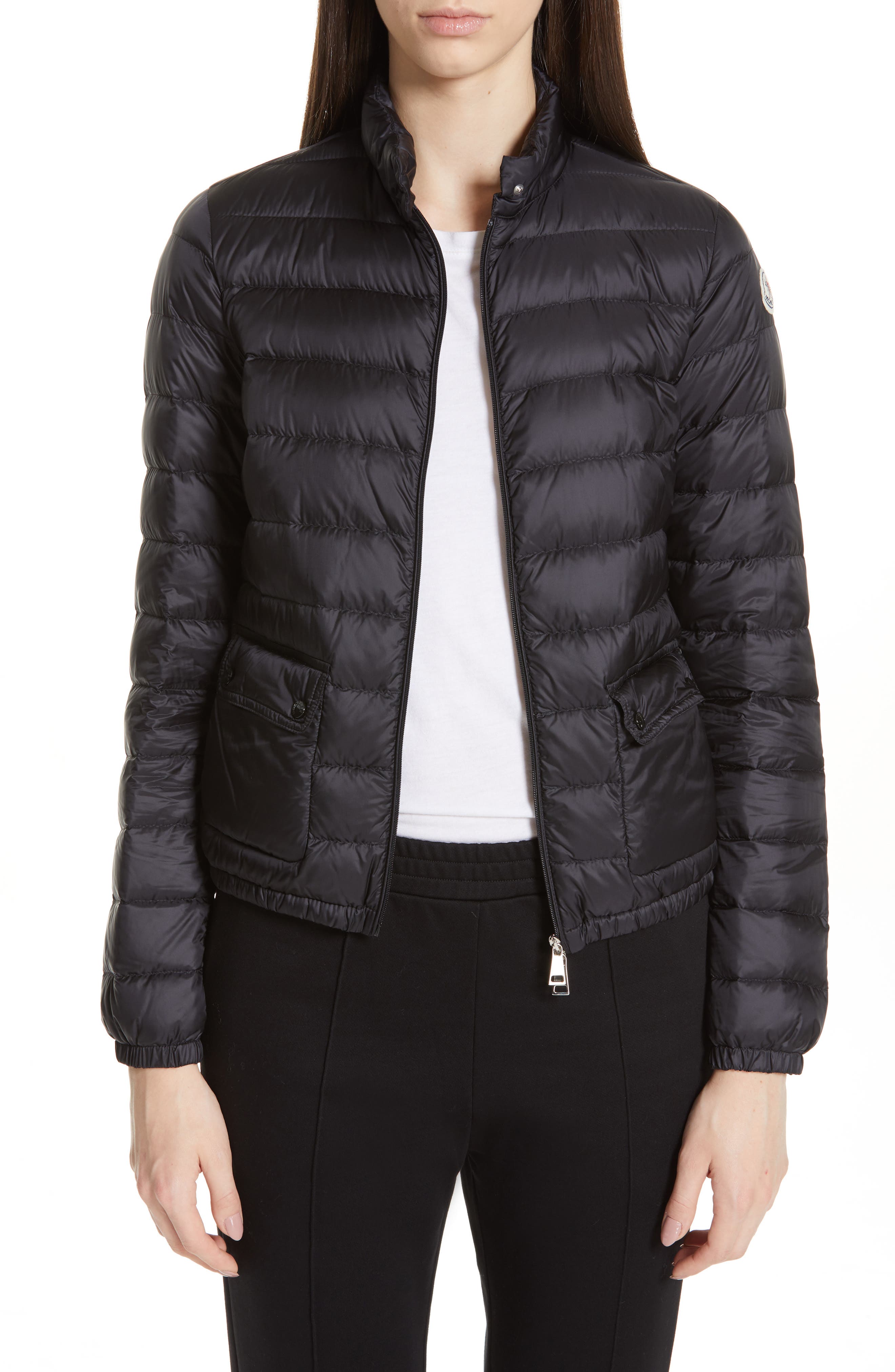 Moncler Lans Water Resistant Quilted Down Jacket, Black