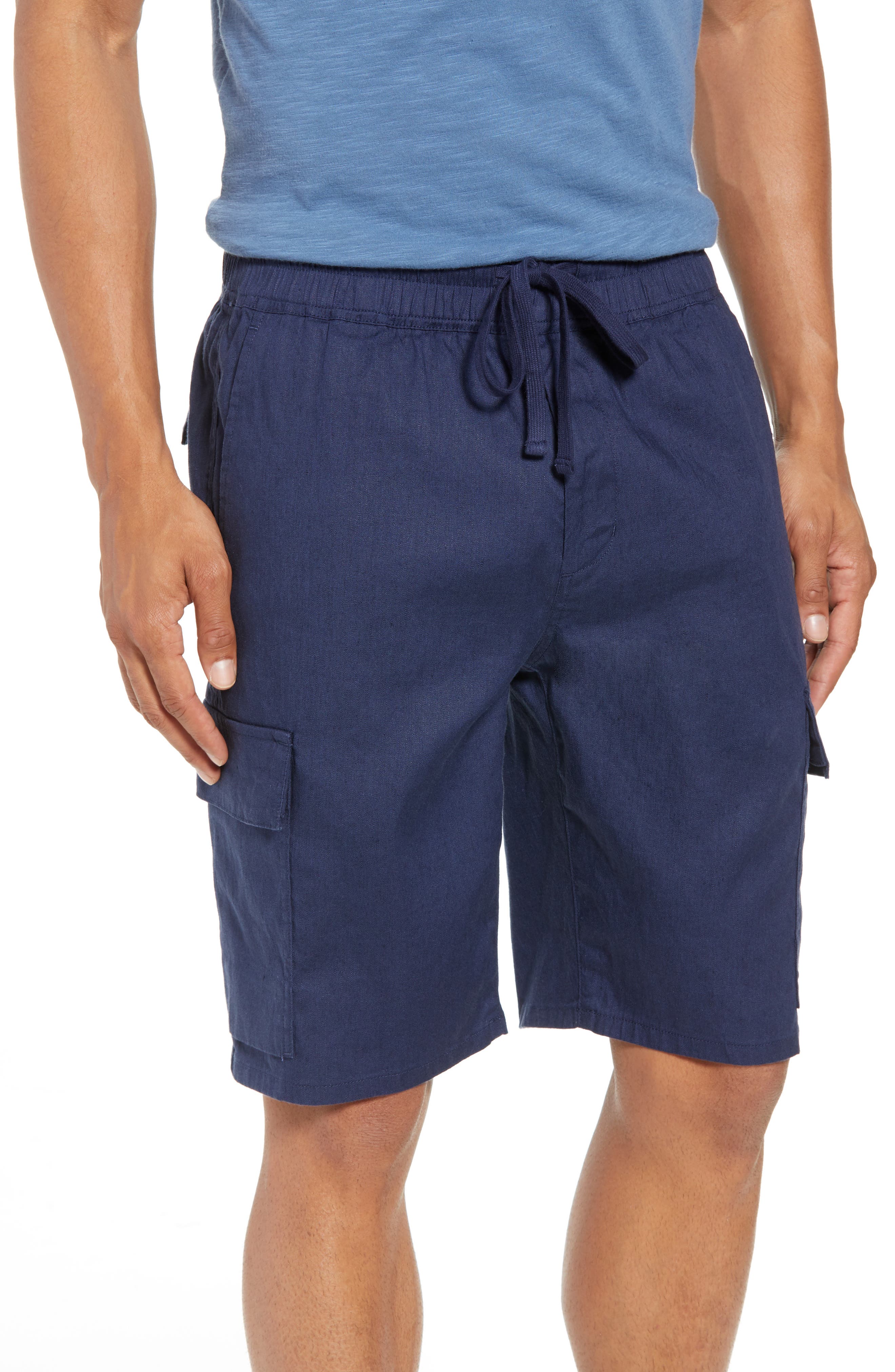 Vince Stretch Linen & Cotton Cargo Shorts, Blue