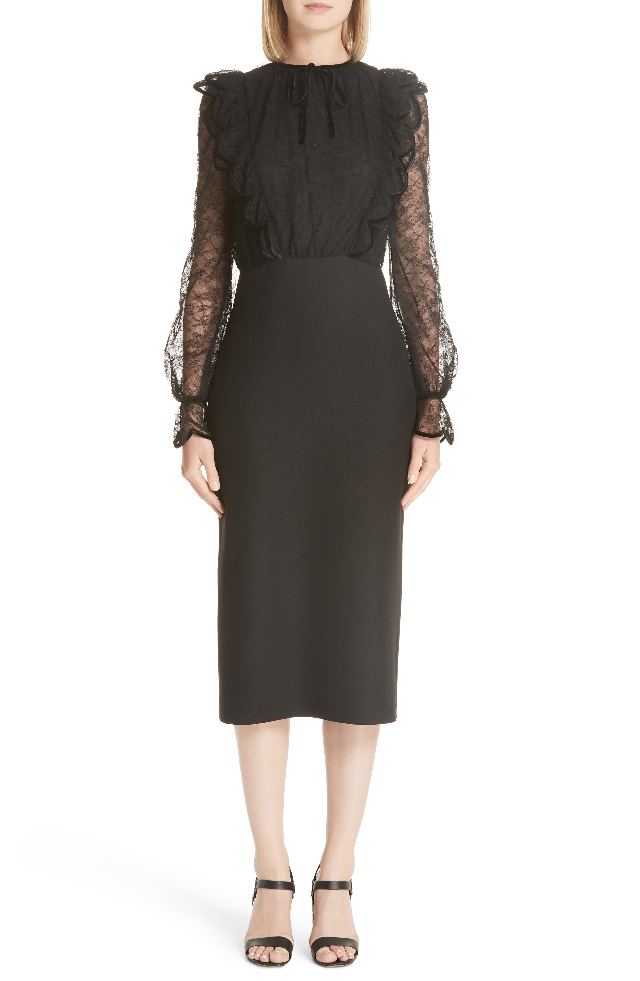 Valentino Lace Bodice Sheath Dress, US / 42 IT - Black