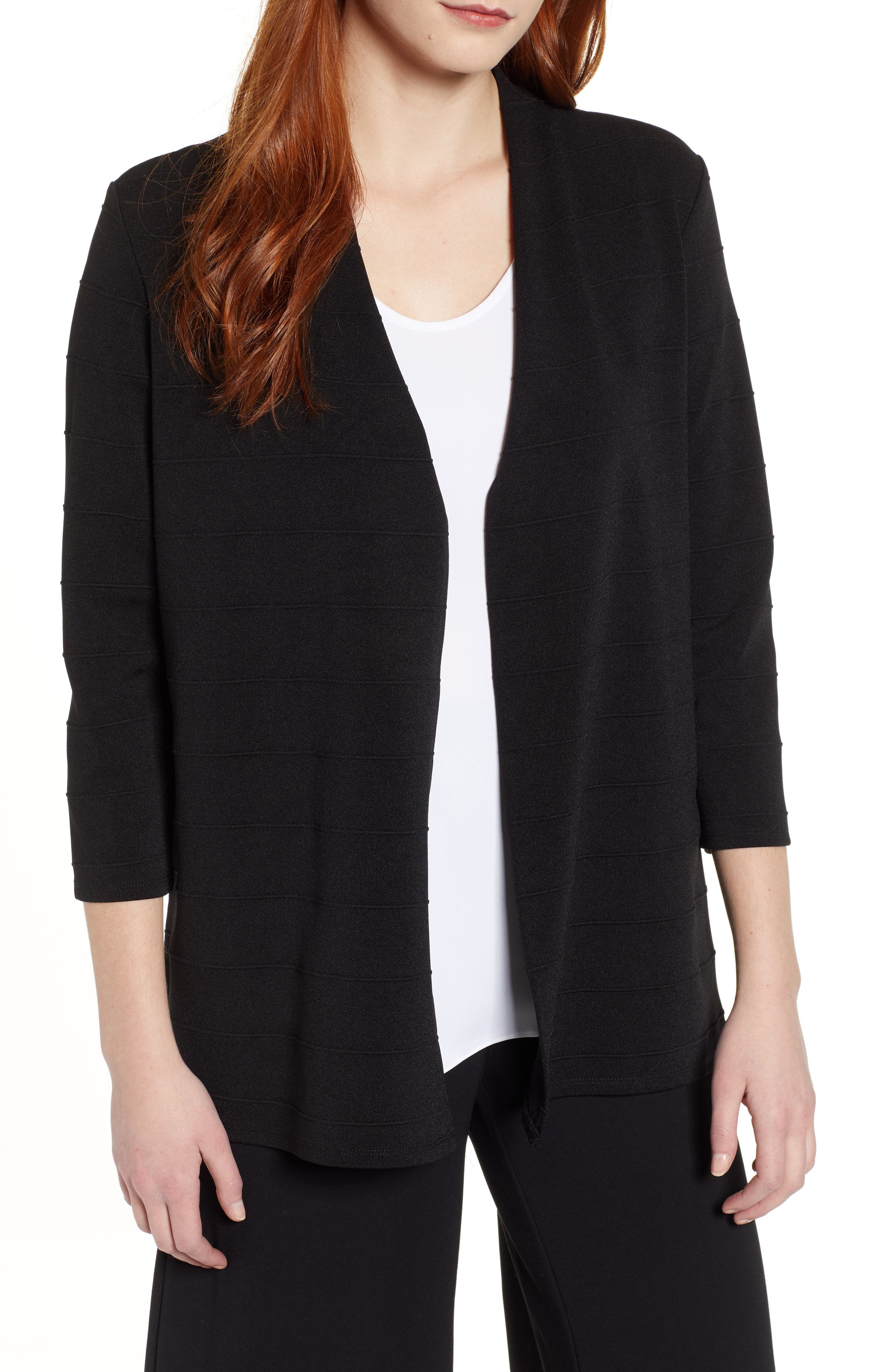 Chaus Textured Stripe Cardigan, Black