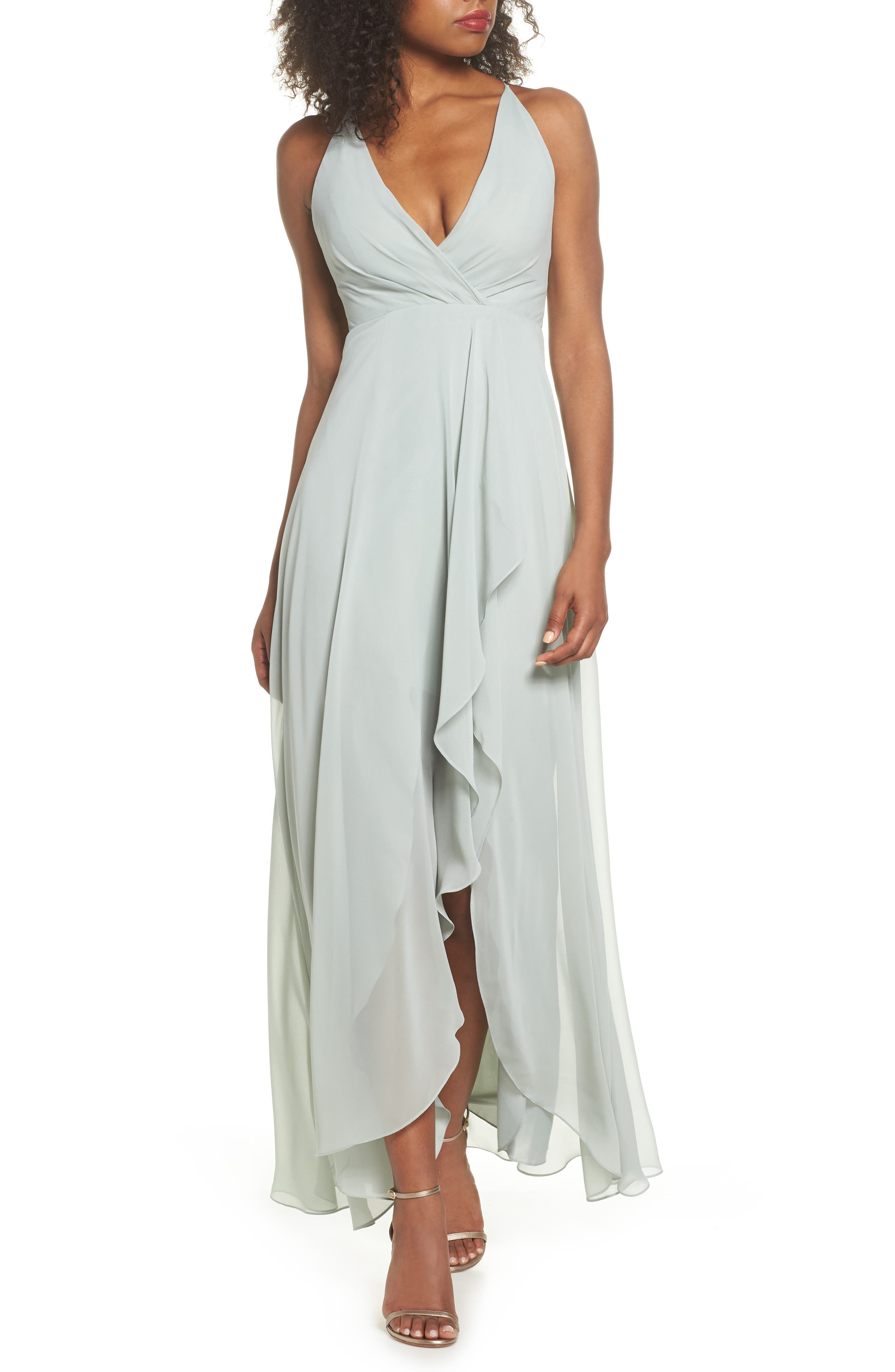 Jenny Yoo Farrah Ruffle Skirt Chiffon Gown, Blue