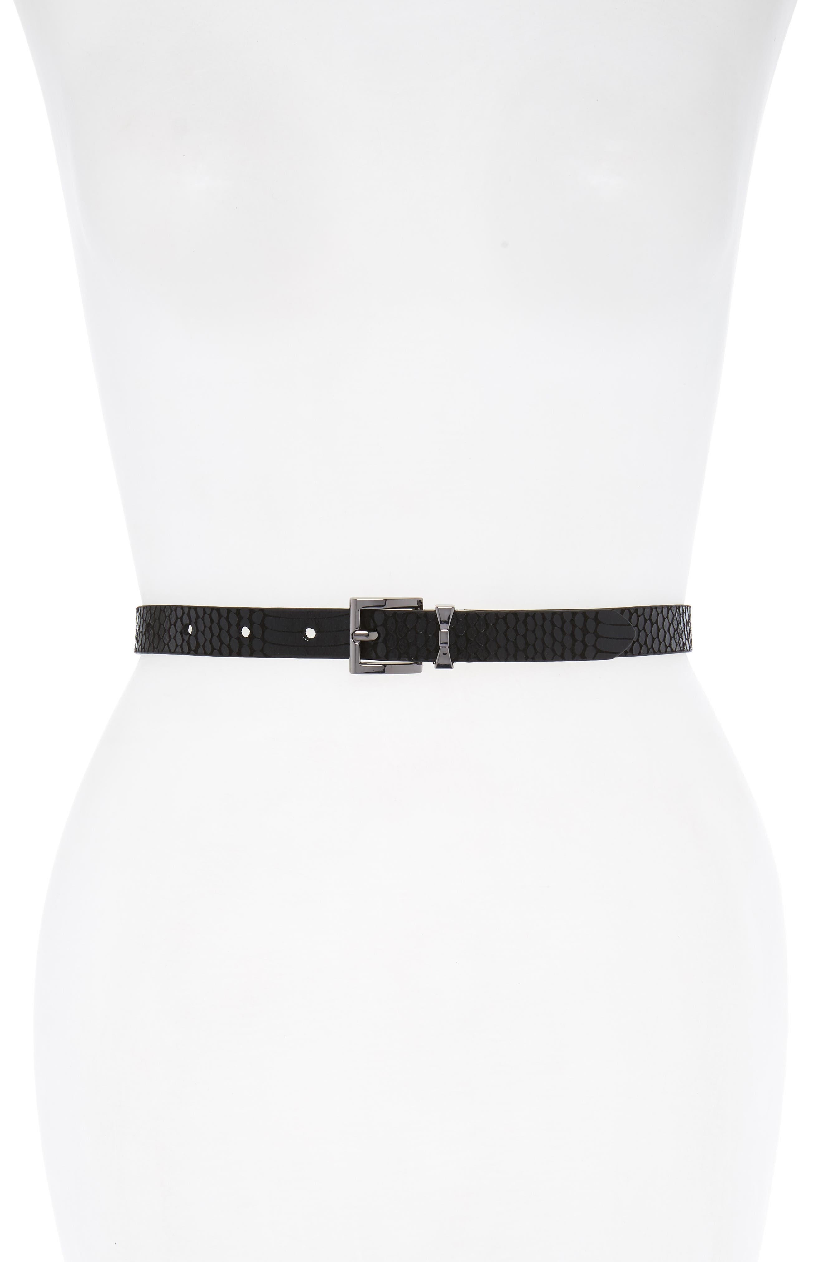 Kate Spade New York Metallic Snake Pattern Reversible Belt, Black