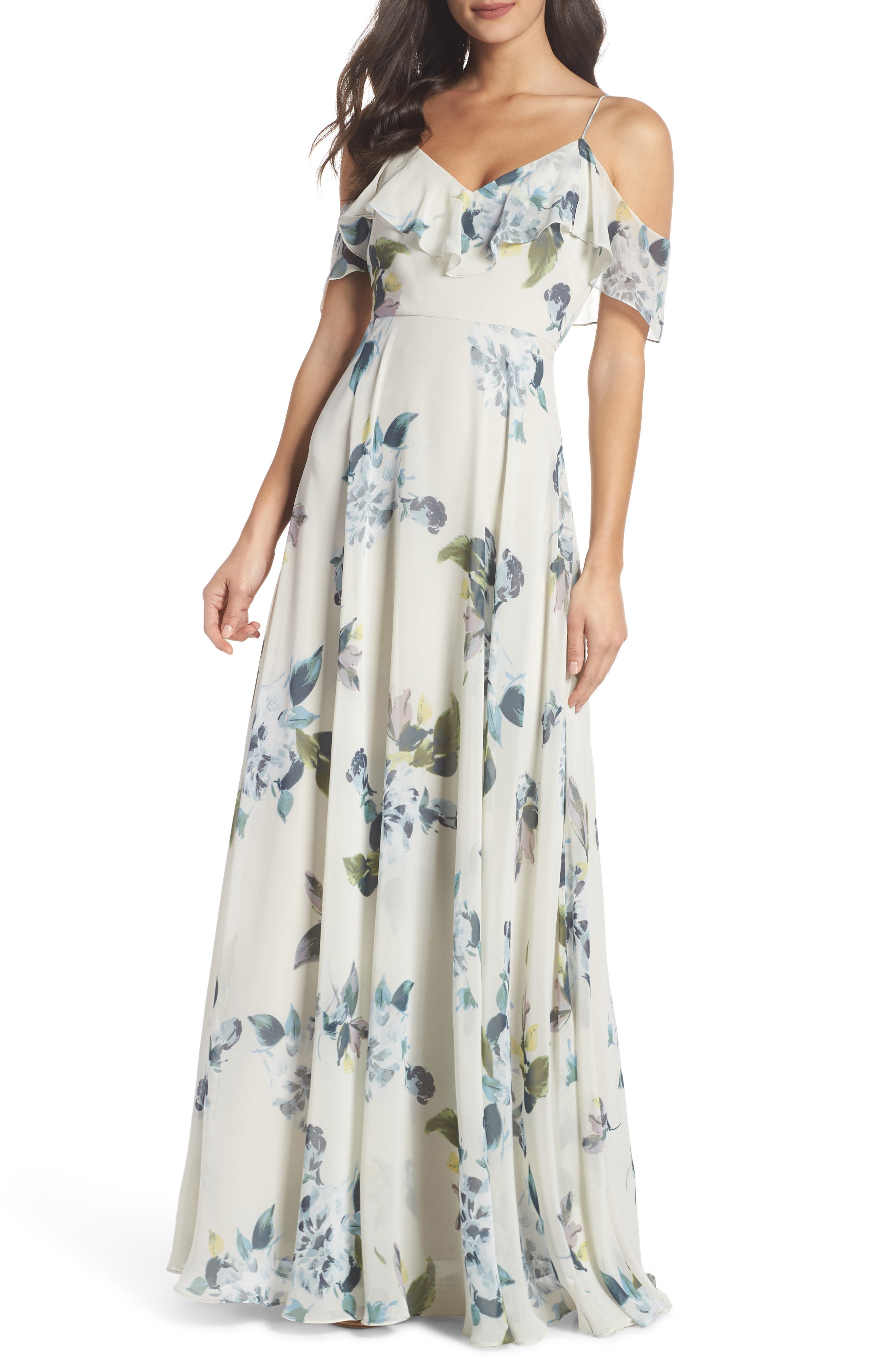 Jenny Yoo Mila Cold Shoulder Gown, Blue