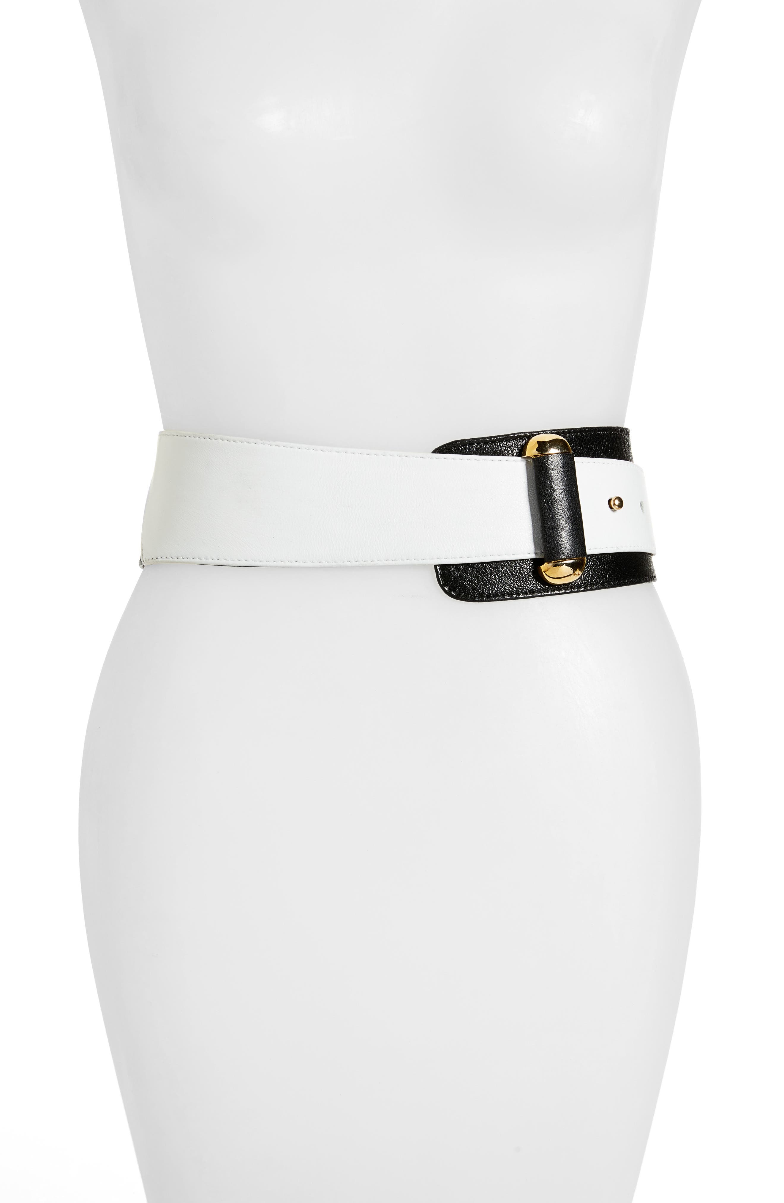 Raina Vixen Leather Belt, Black/ White