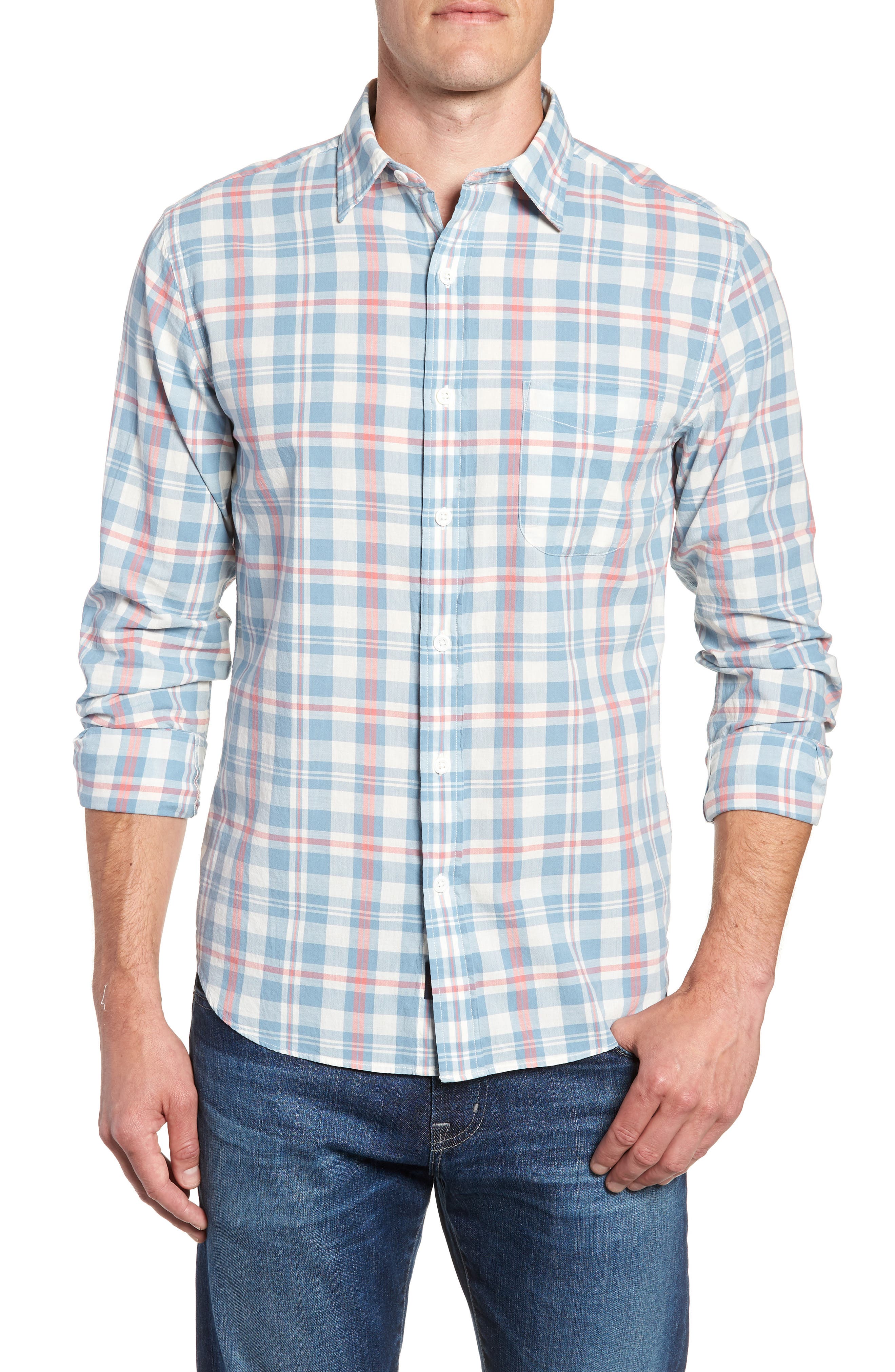 Faherty Ventura Plaid Sport Shirt, Blue