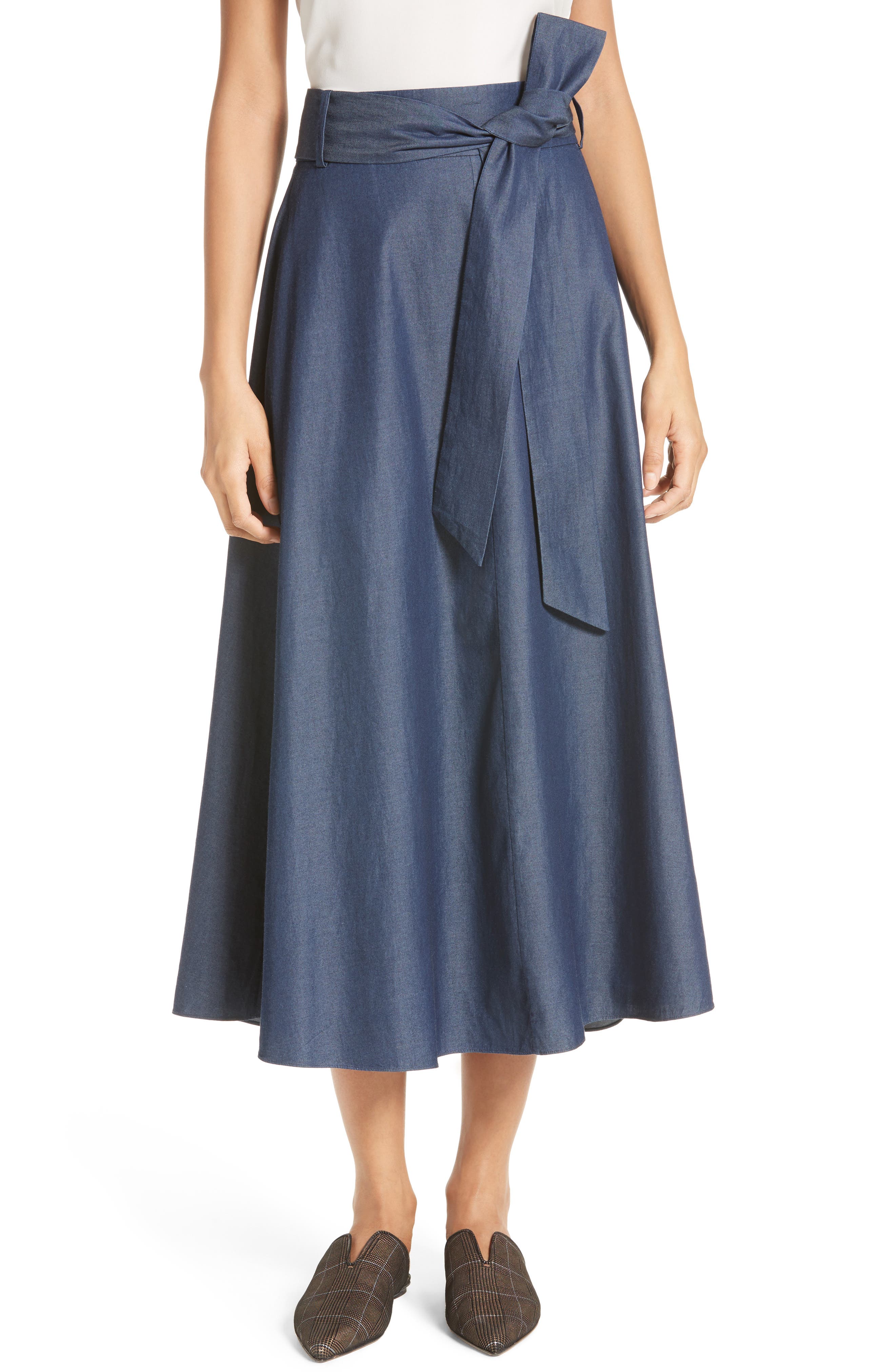 Tibi Lightweight Denim Wrap Midi Skirt Nordstrom
