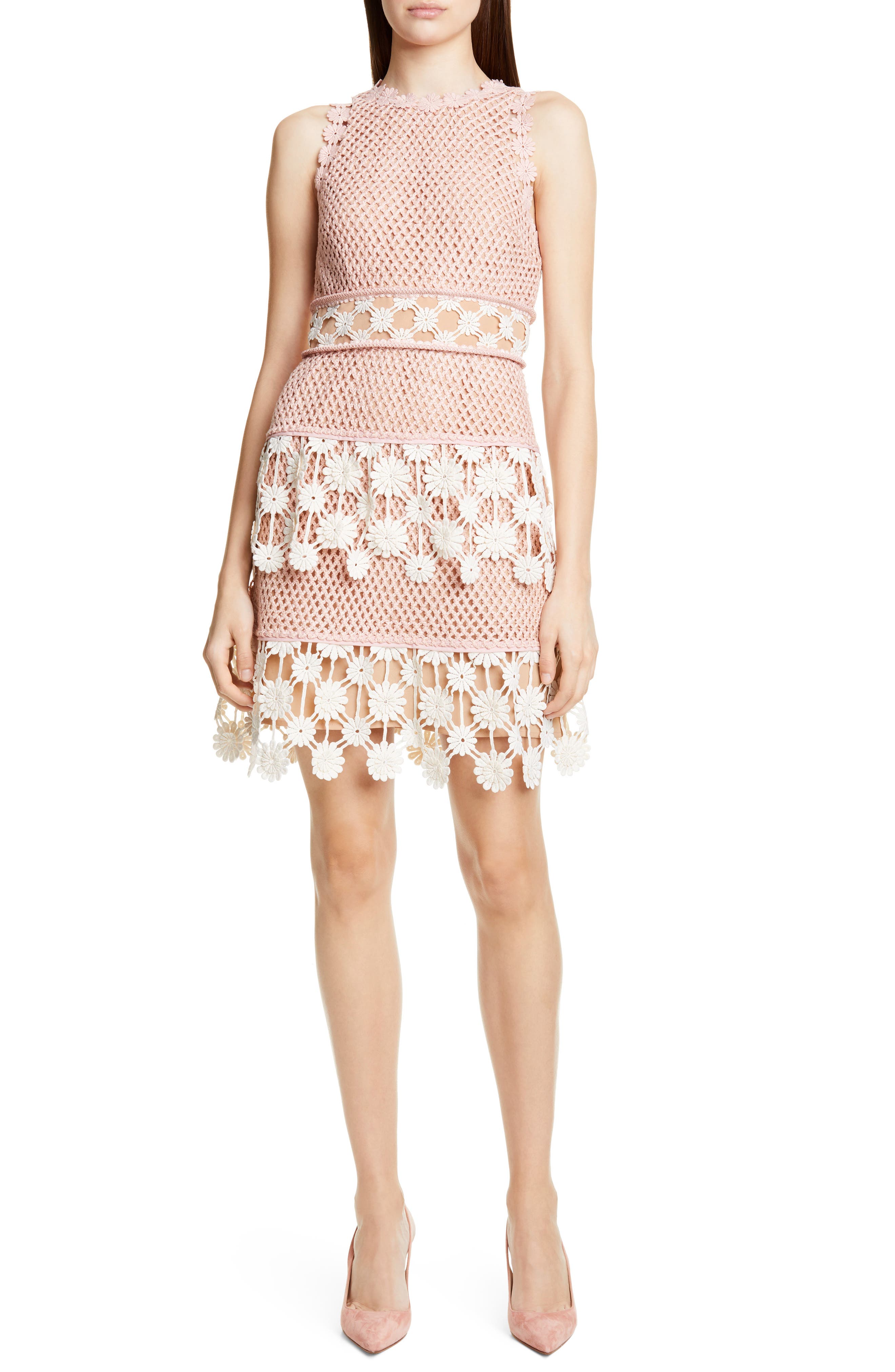 Self-Portrait 3D Floral Crochet Lace Minidress, Pink