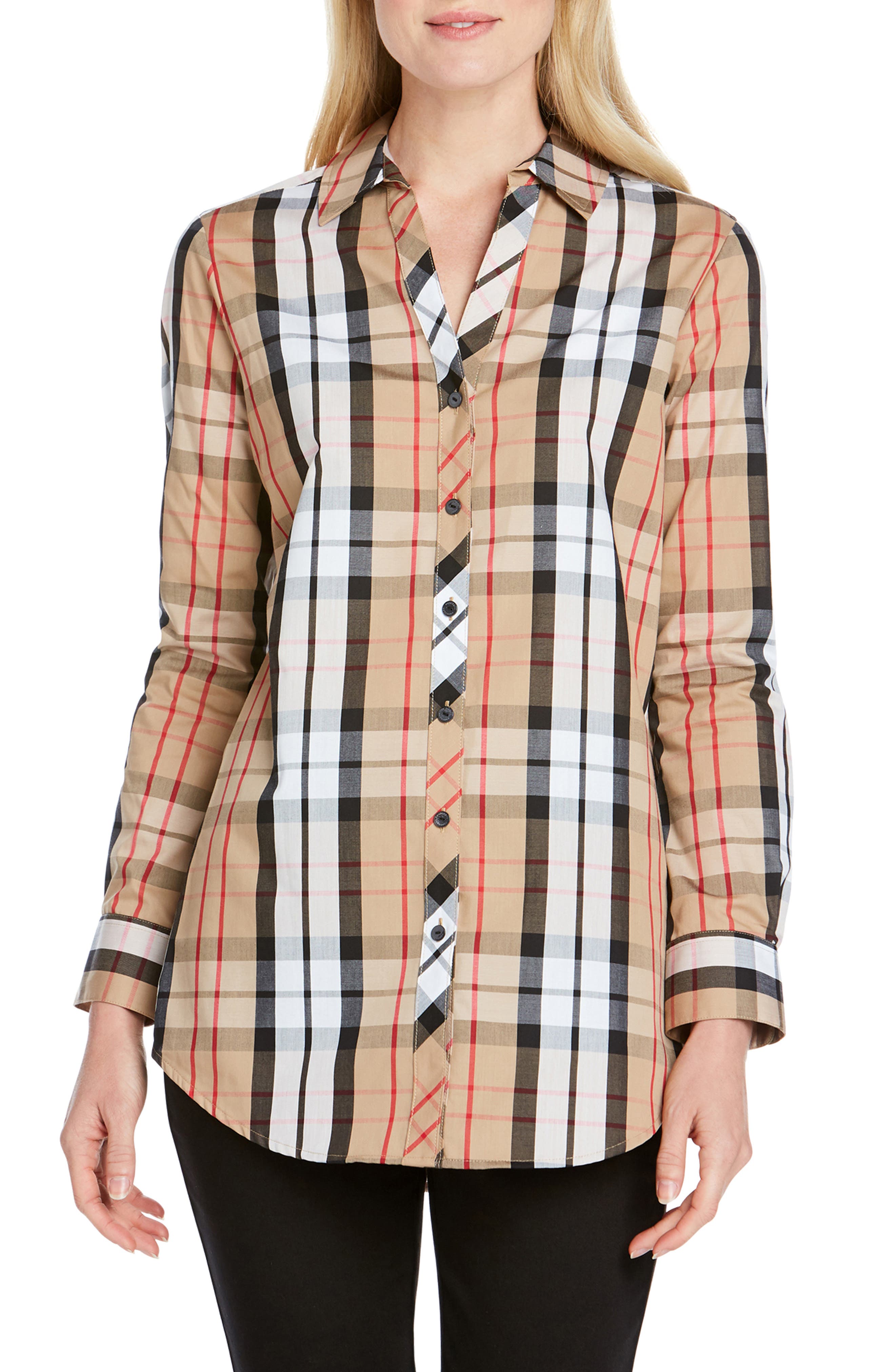 Foxcroft Faith Anderson Tartan Shirt, Beige