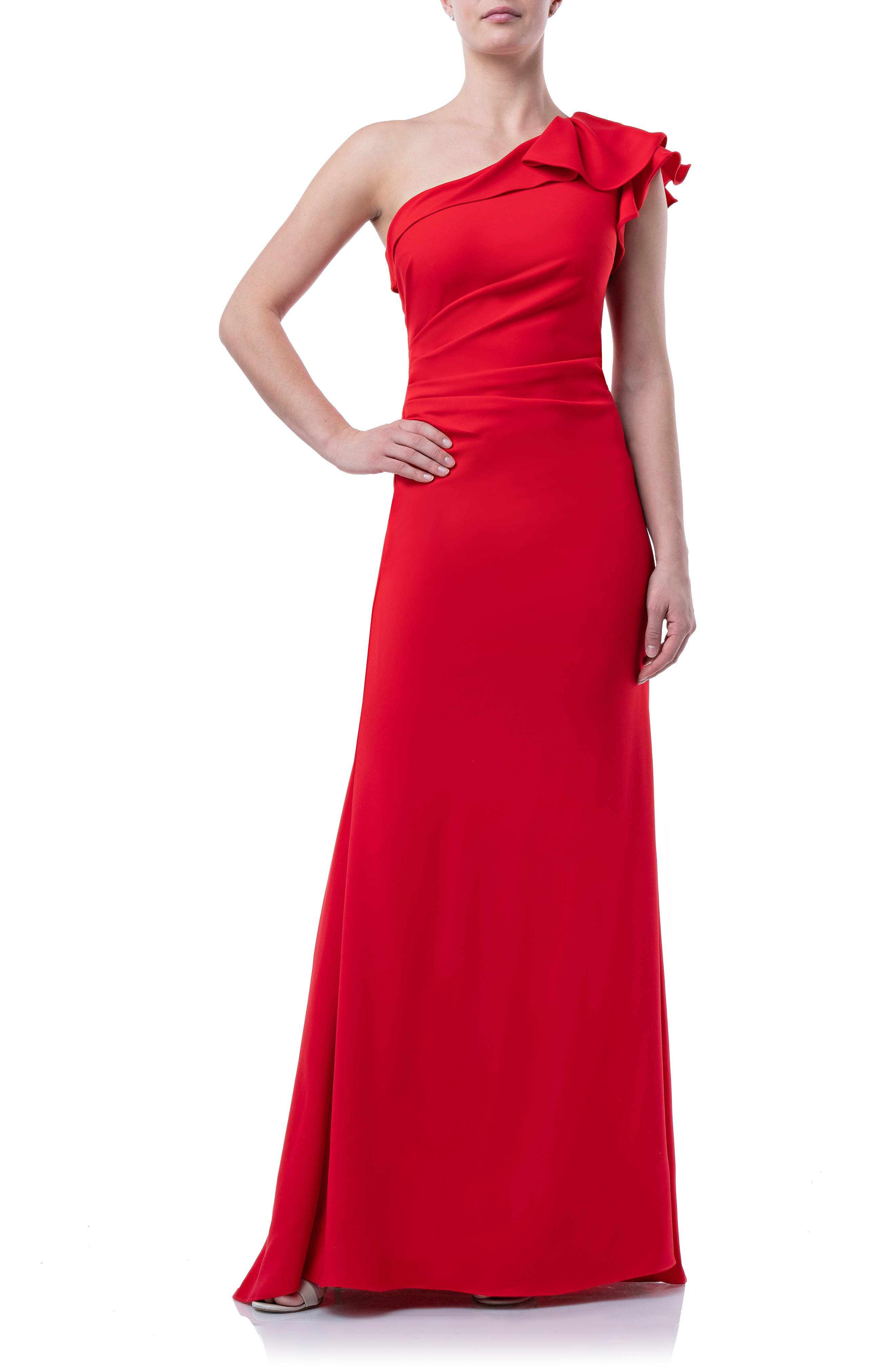 Carmen Marc Valvo Infusion One-Shoulder Gown, Red