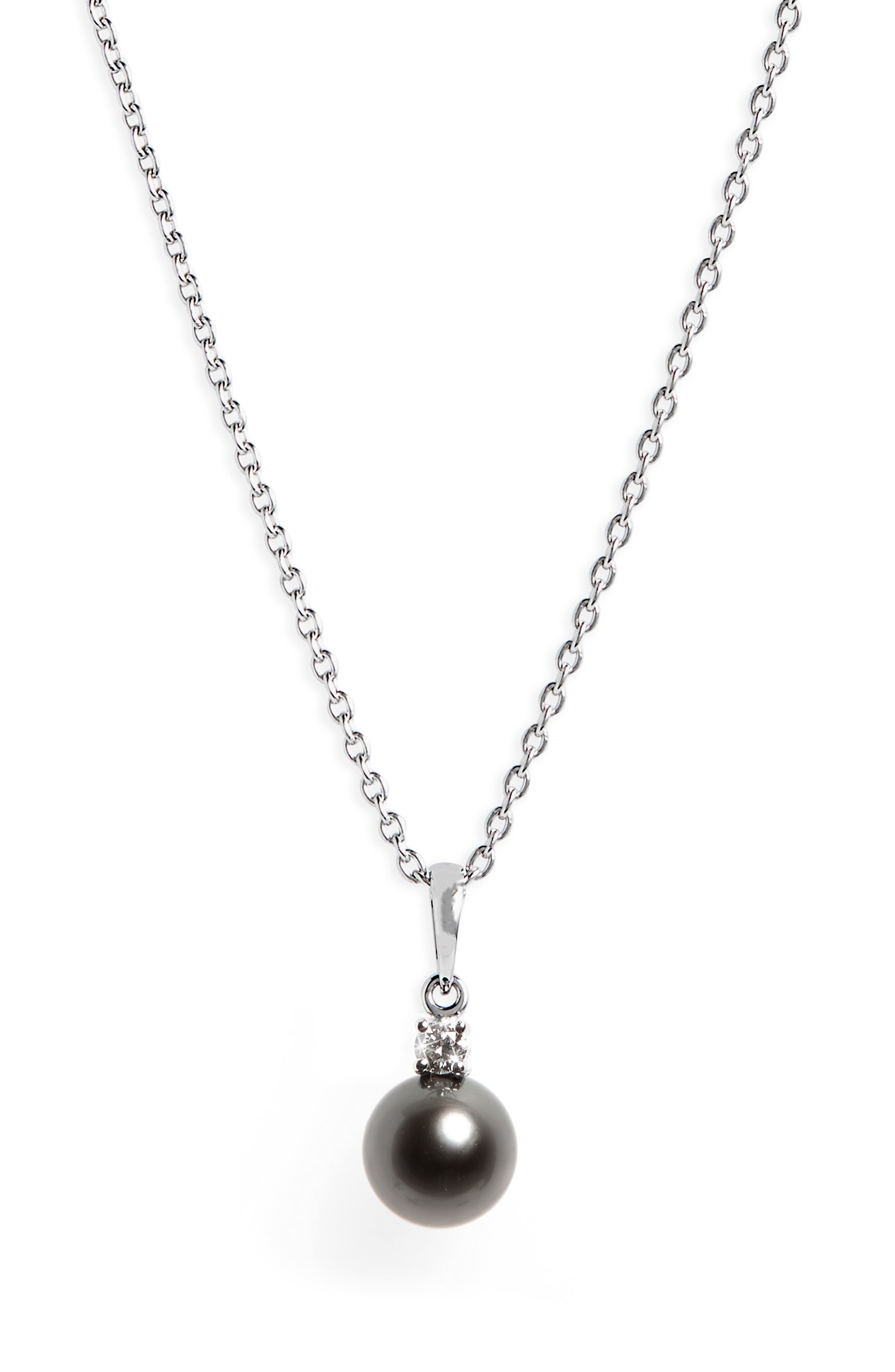 Mikimoto Diamond & Black Cultured Pearl Pendant Necklace Nordstrom