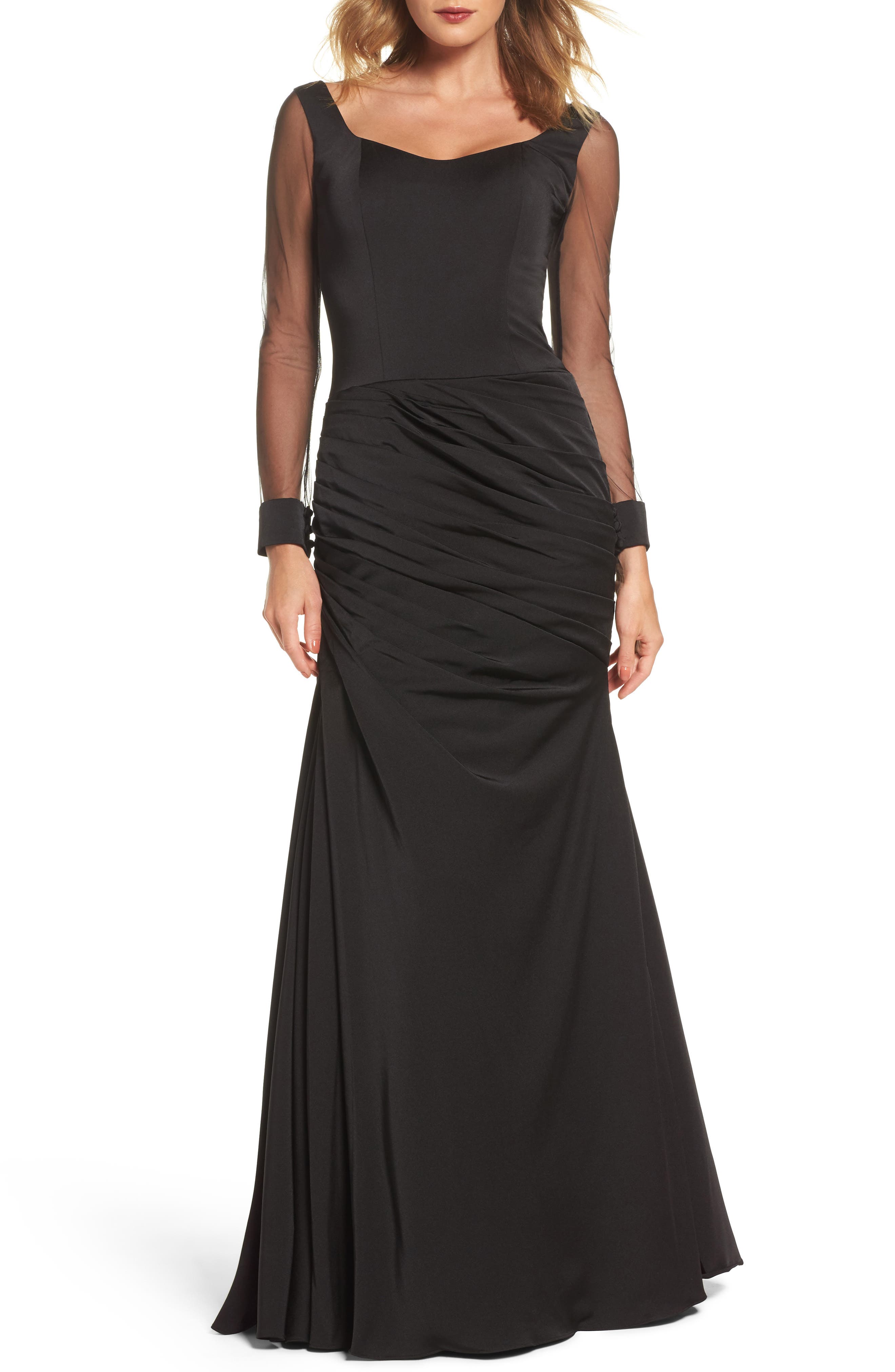Plus Size La Femme Sheer Sleeve Gown, Black