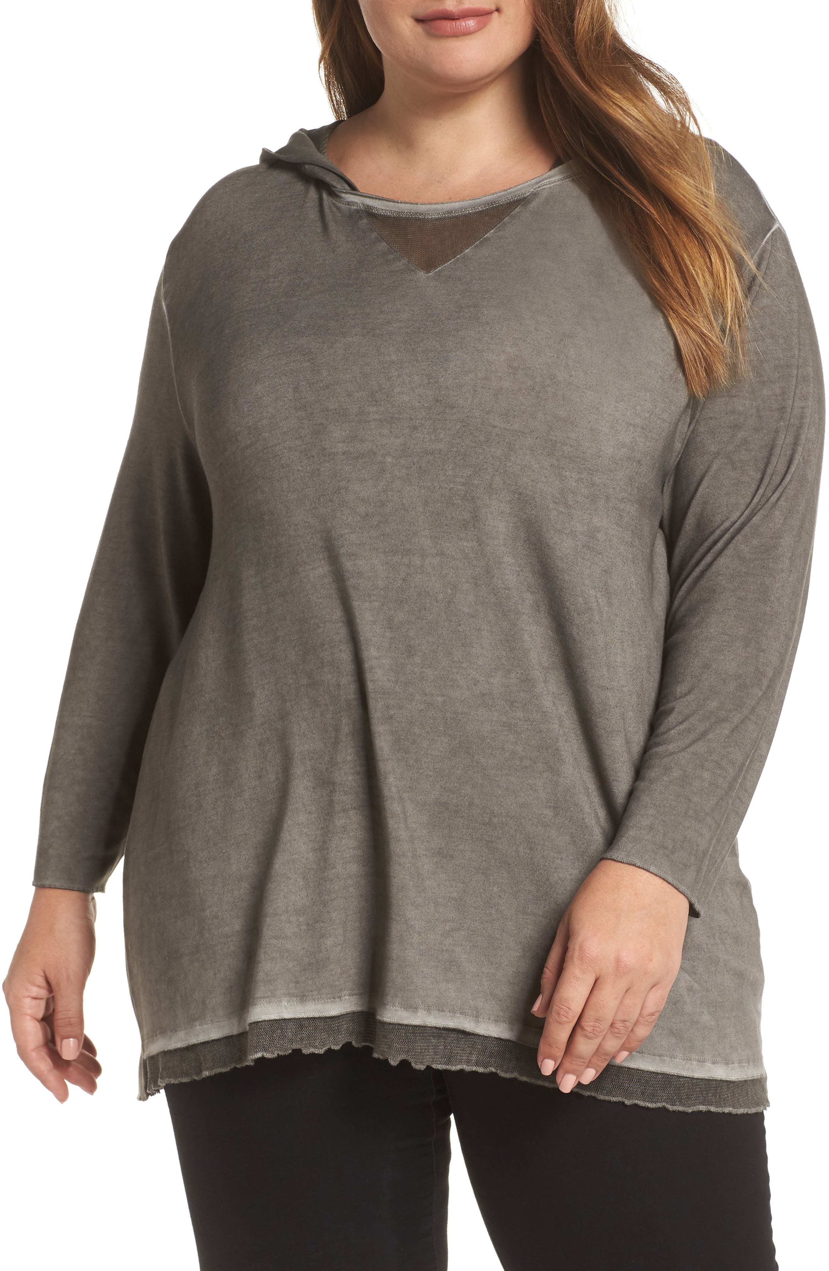 Plus Size Dantelle Oil Dye Knit Hooded Top, Brown