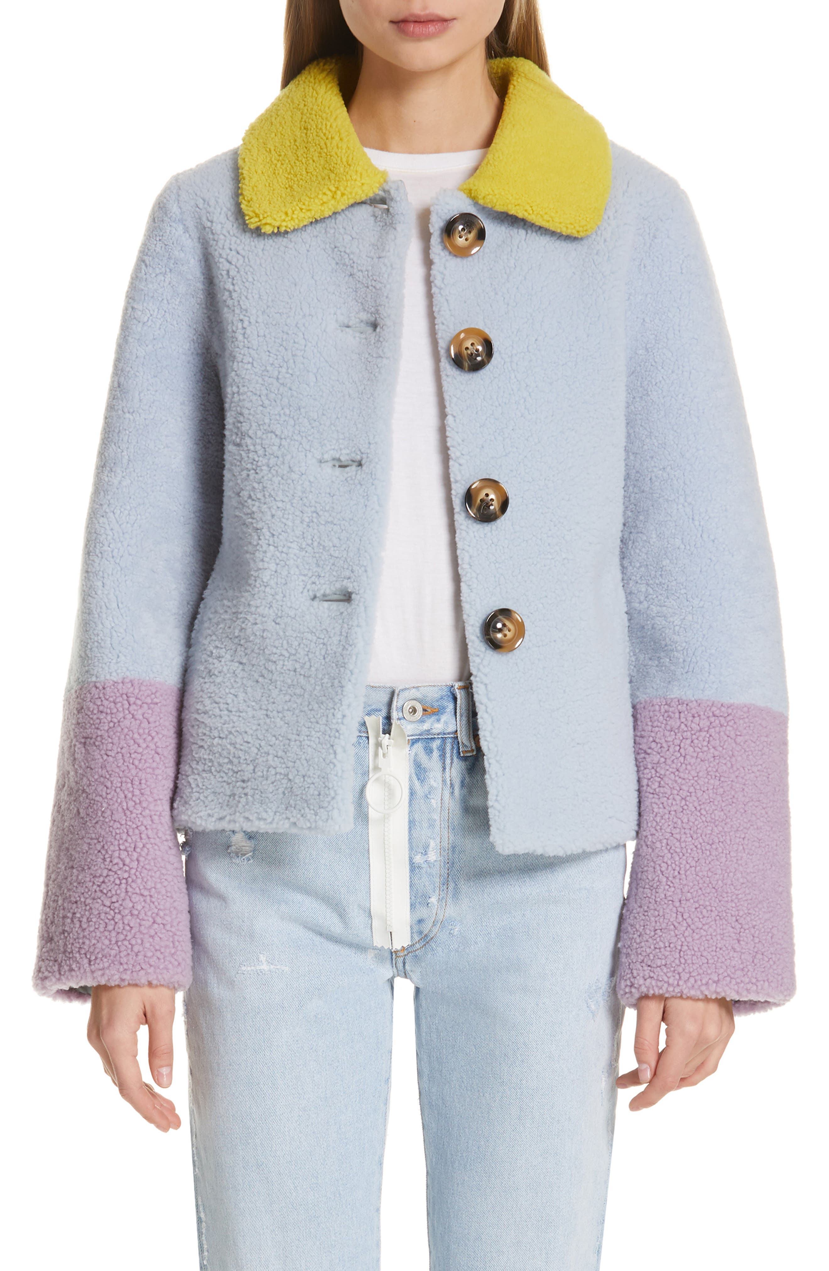 Saks Potts Lucia Genuine Shearling Jacket, Blue
