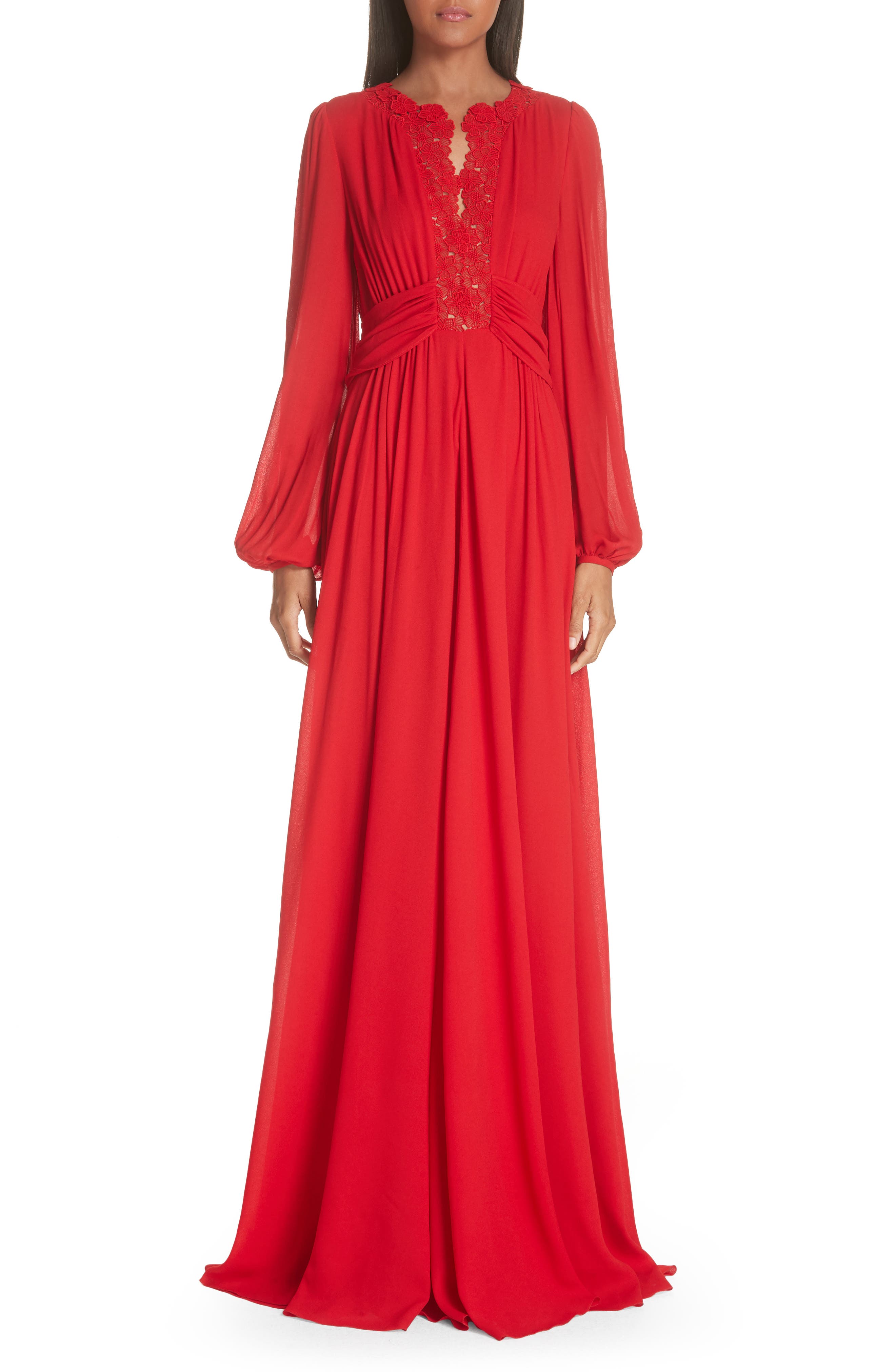 Giambattista Valli Long Sleeve Lace Trim Evening Dress