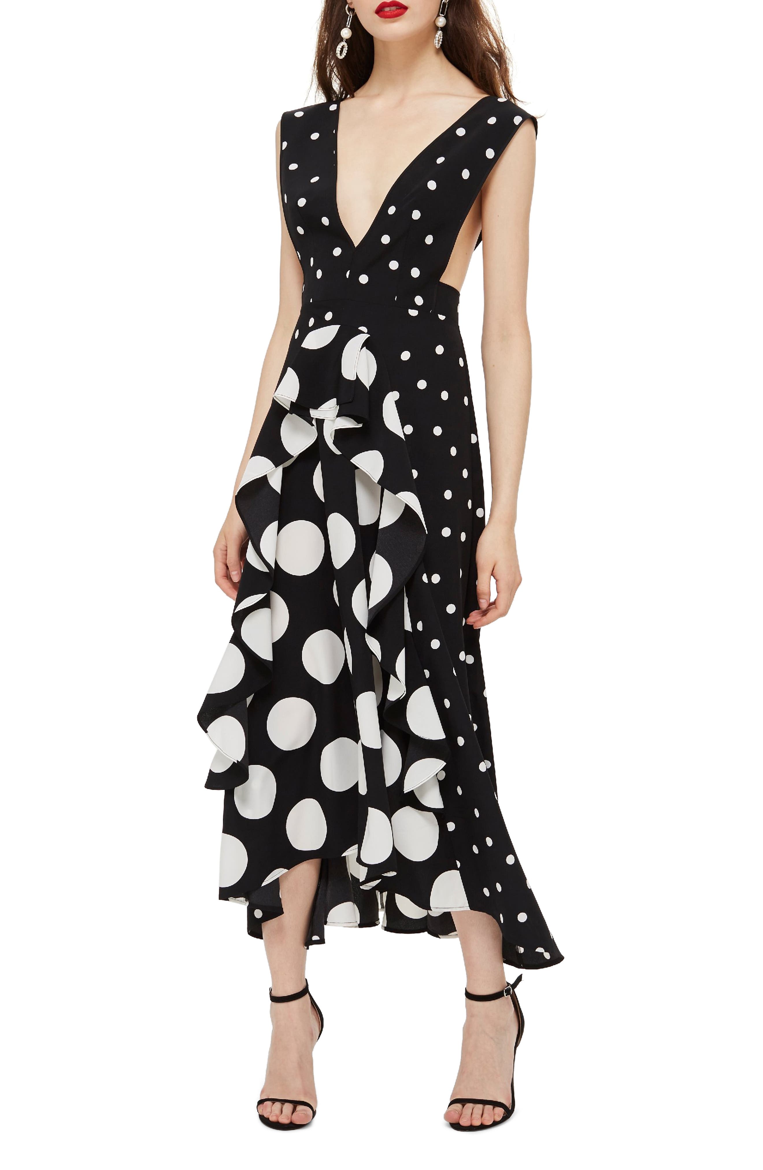 Topshop Spot Plunge Neck Midi Dress