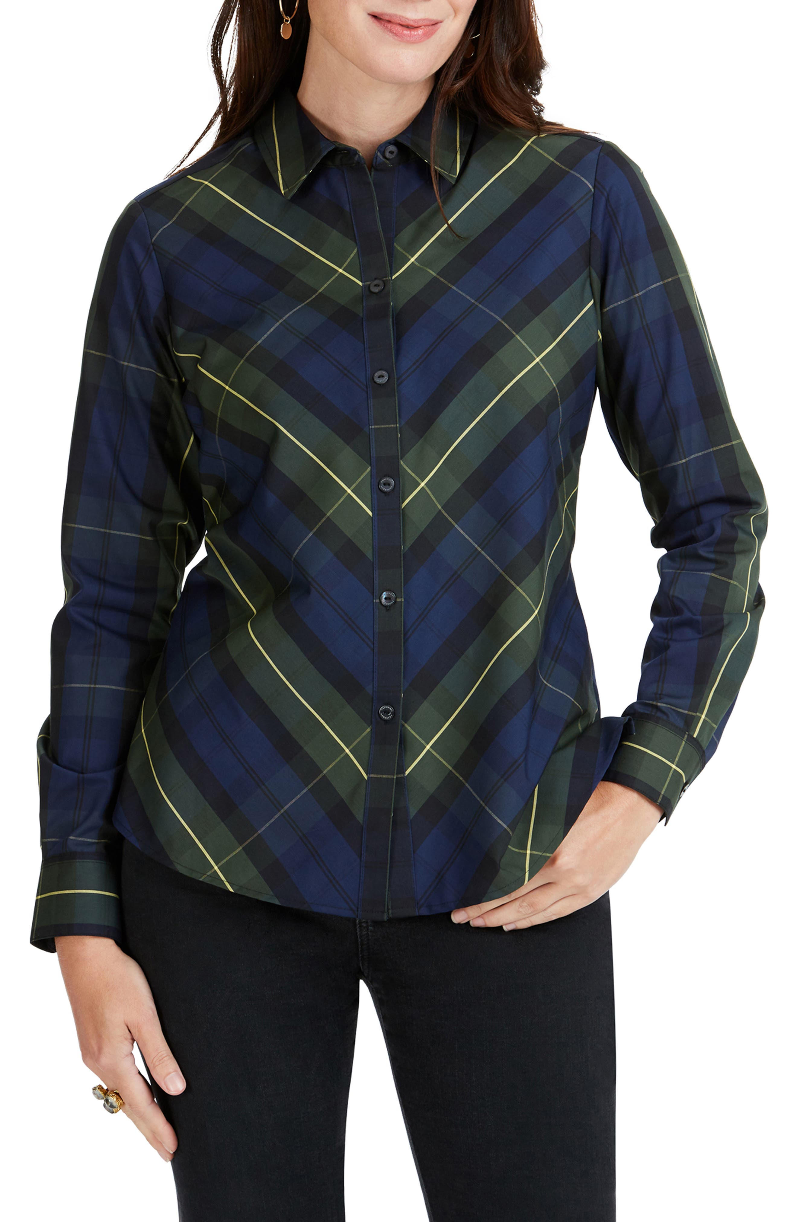 Foxcroft Tina Lenox Tartan Shirt, Blue