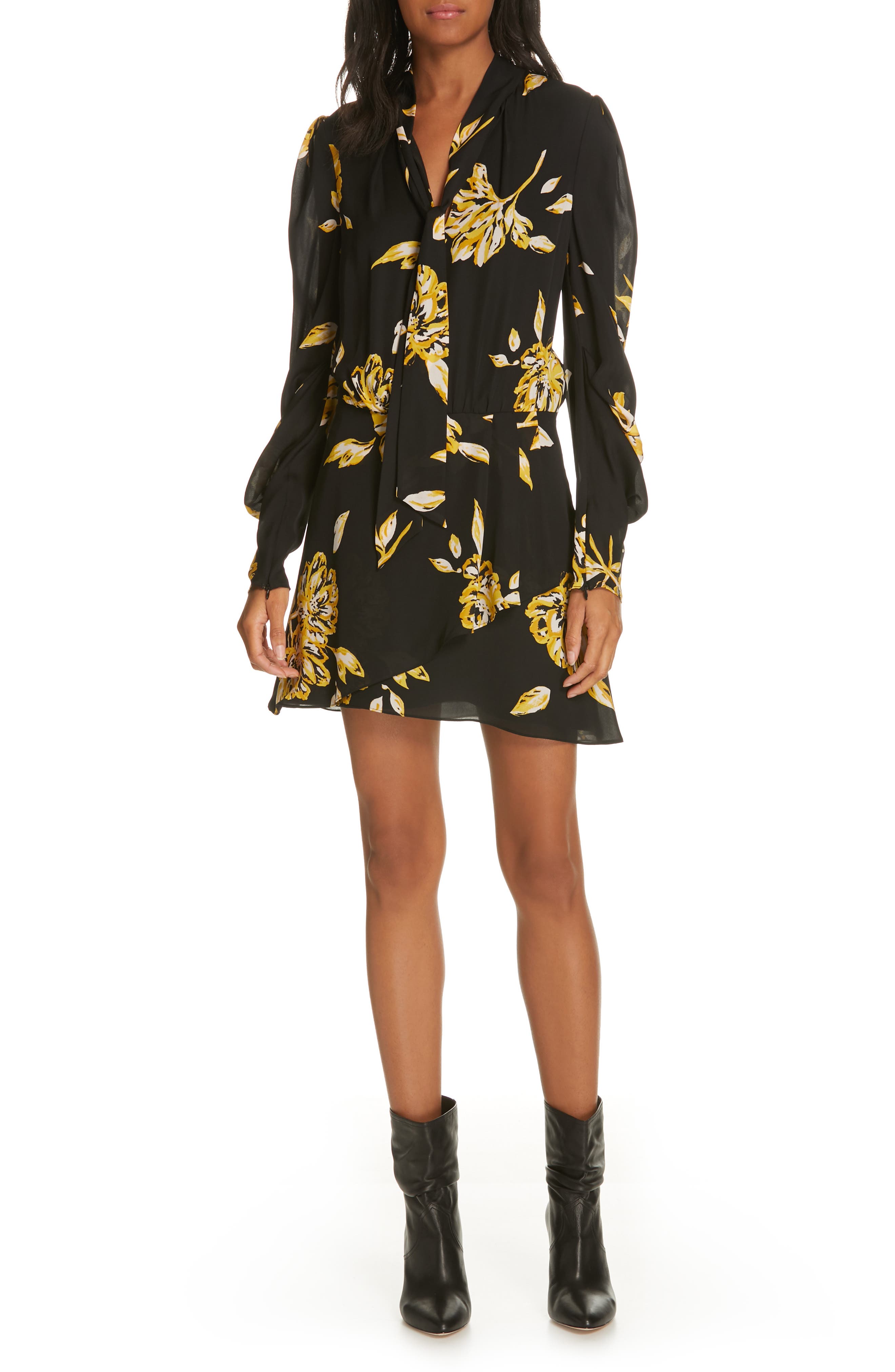Joie Gyan Floral Silk Dress, Black