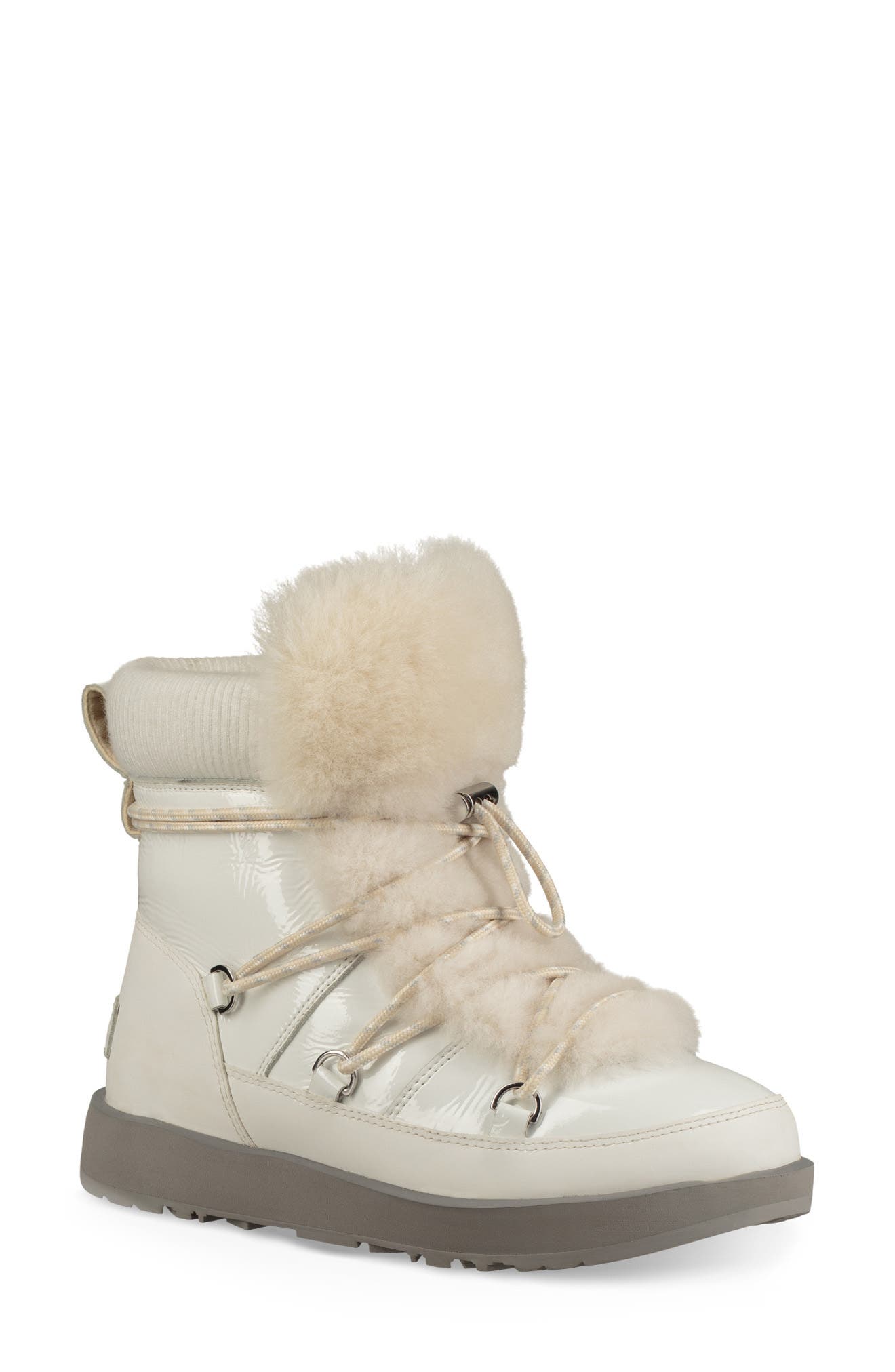 Ugg Highland Genuine Shearling Waterproof Bootie- White