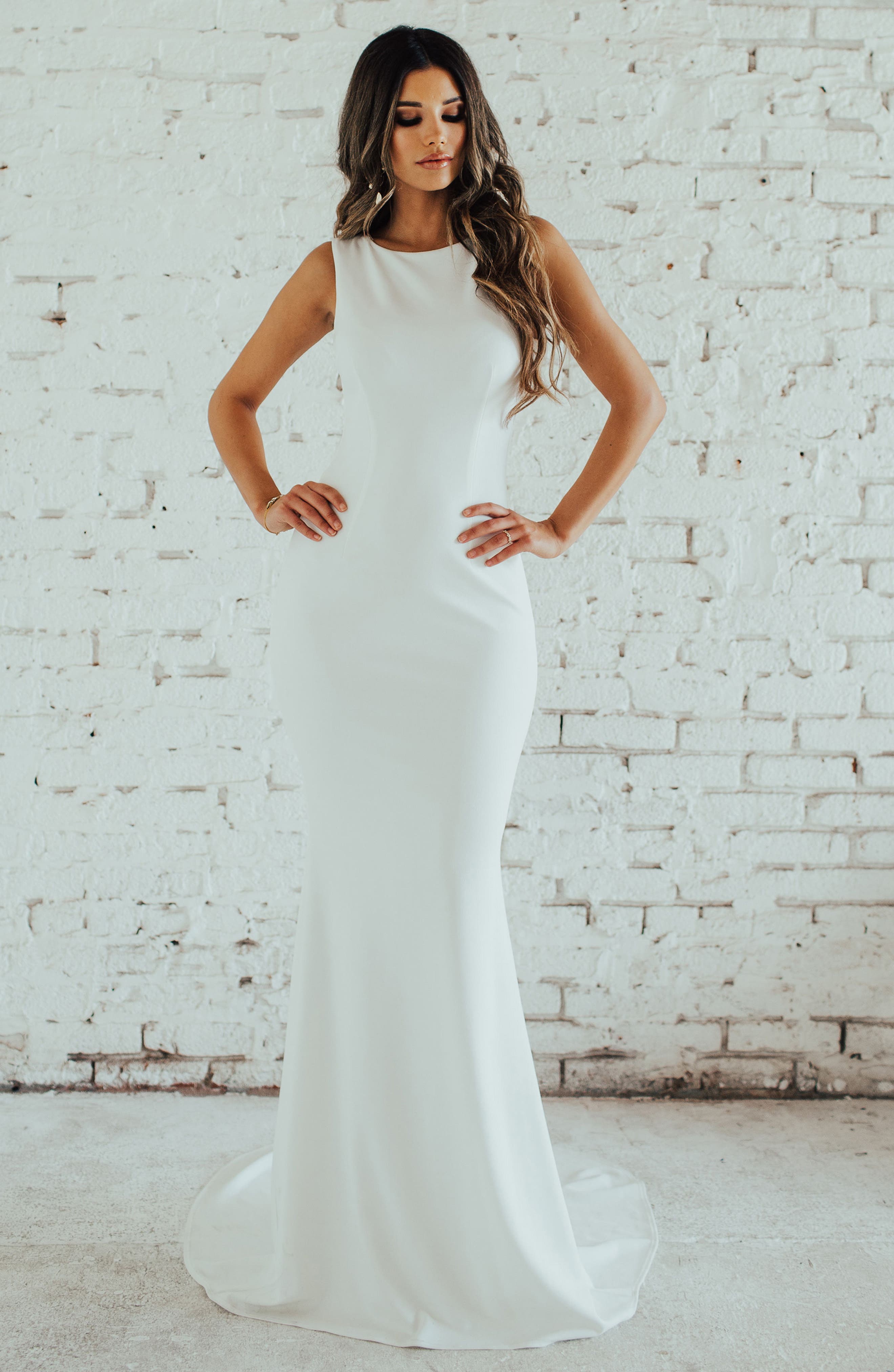 Noel And Jean By Katie May Theo Low Back Crepe Mermaid Gown, Ivory