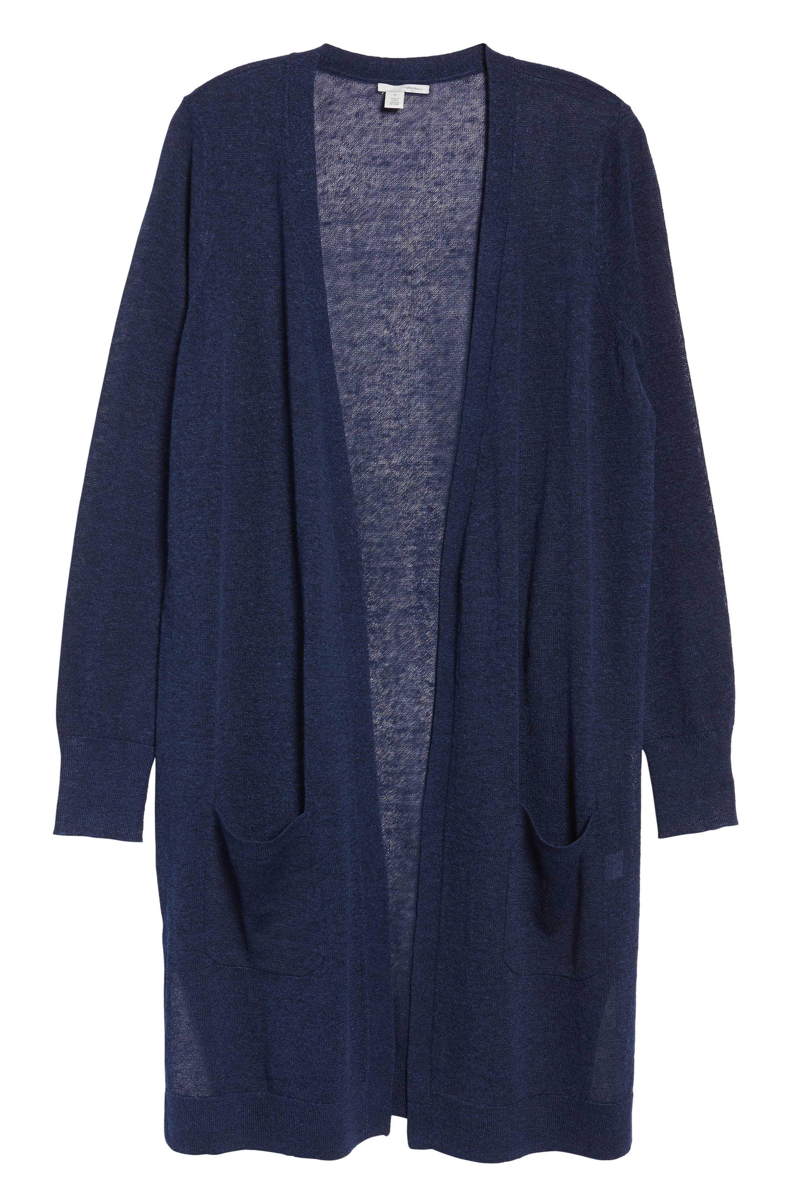Petite Halogen Long Linen Blend Cardigan, Blue